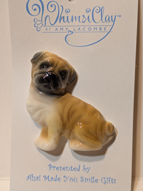 Buttons — WhimsiClay Rare Patchwork Pup Clayful Canine by Amy Lacombe, with Pug Pin