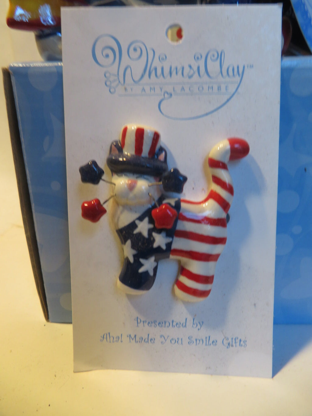 Graduate & Gratitude — WhimsiClay Angel Cat Pair, Boxed, with Yankee Doodle Cat Pin