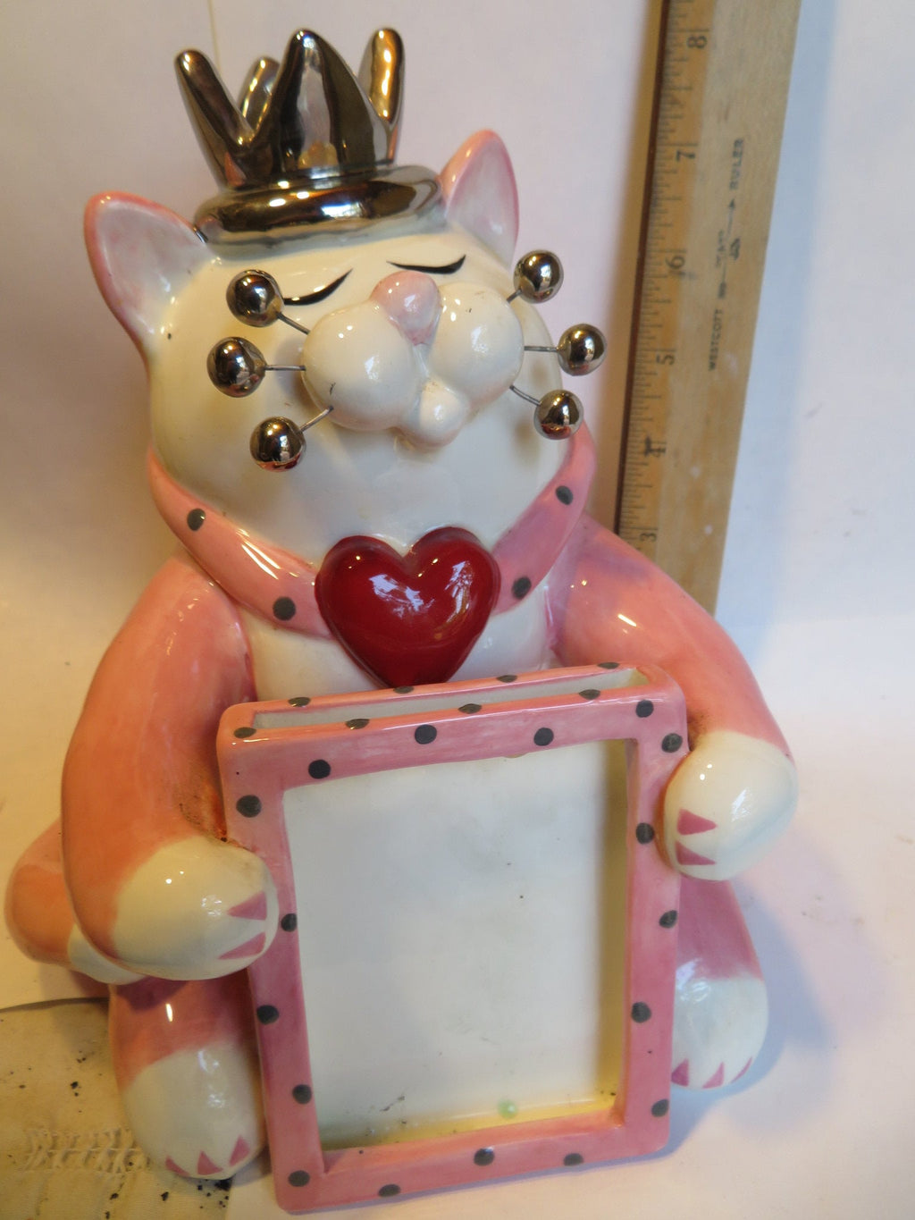 Queen — WhimsiClay Extra Large Cat Photo Frame with Platinum Crown & Red Heart Collar