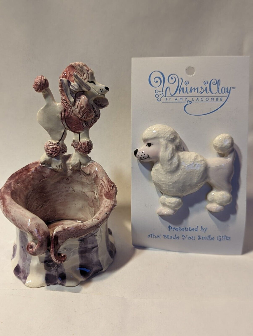 Pink Poodle — Vintage WhimsiClay Lavender Stripe Tealight Holder by Amy Lacombe