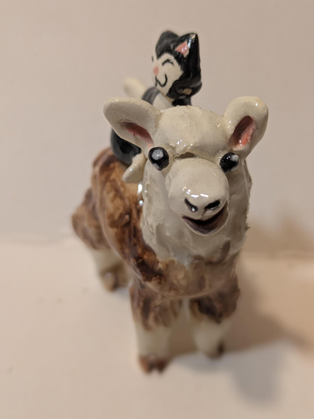 Yvonne — WhimsiClay Funny Fluffy Llama & Feline Friend by Amy Lacombe