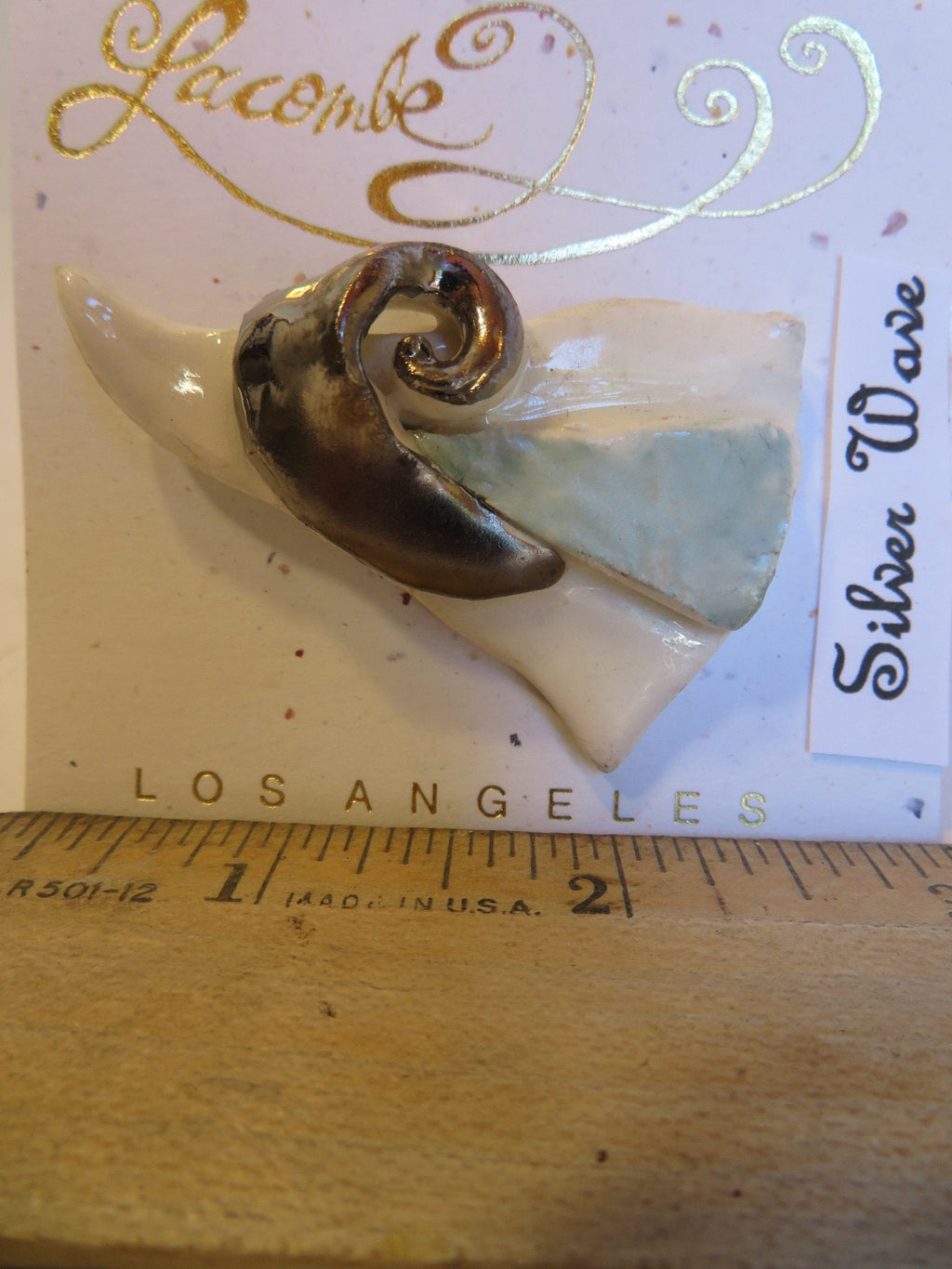 Silver Wave — WhimsiClay Brooch with Platinum Lustre & Matte Finish
