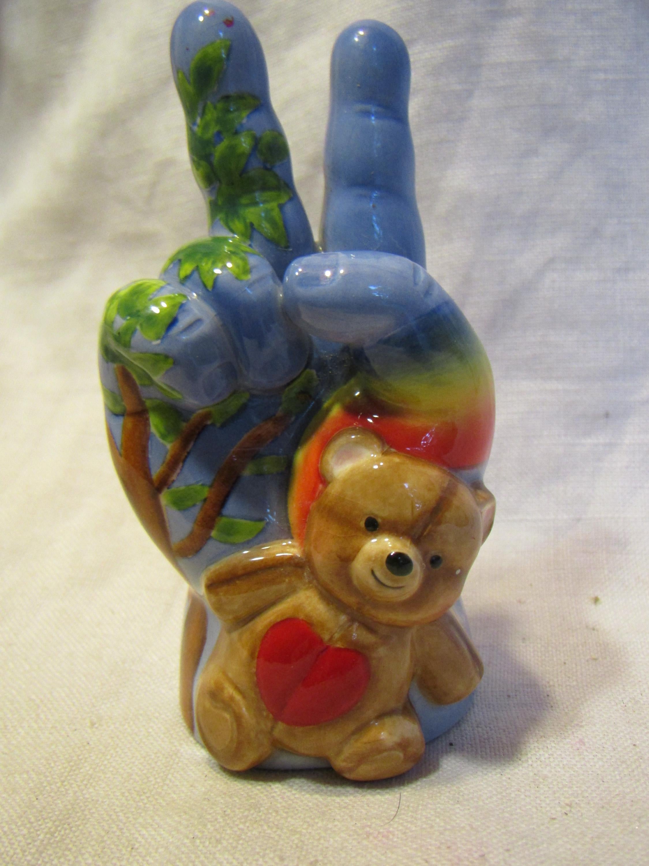Rainbow Teddy Bear — WhimsiClay Prototype by Amy Lacombe, with Floral Pin