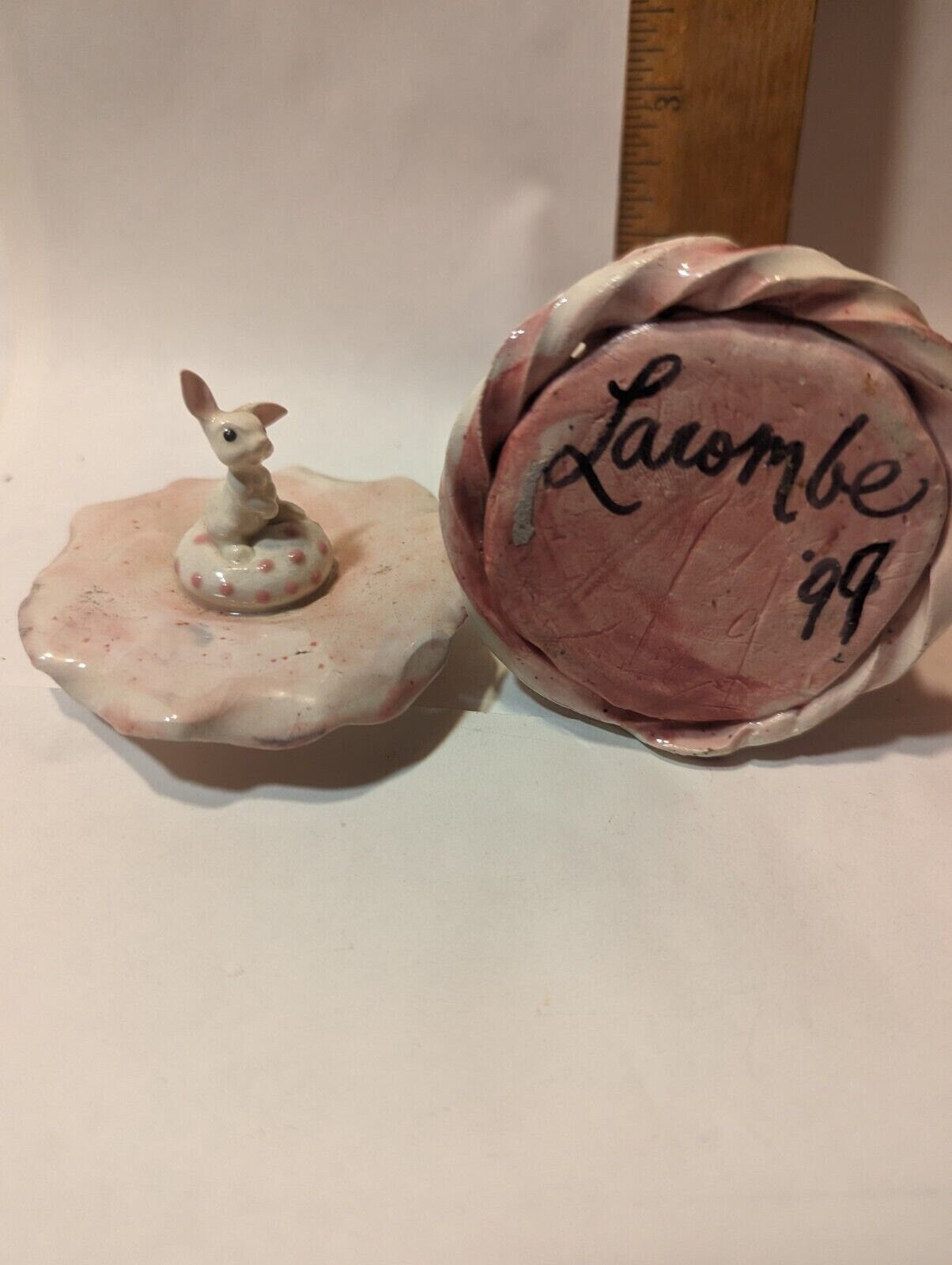 Tiny White Bunny — Vintage WhimsiClay Covered Jar by Amy Lacombe