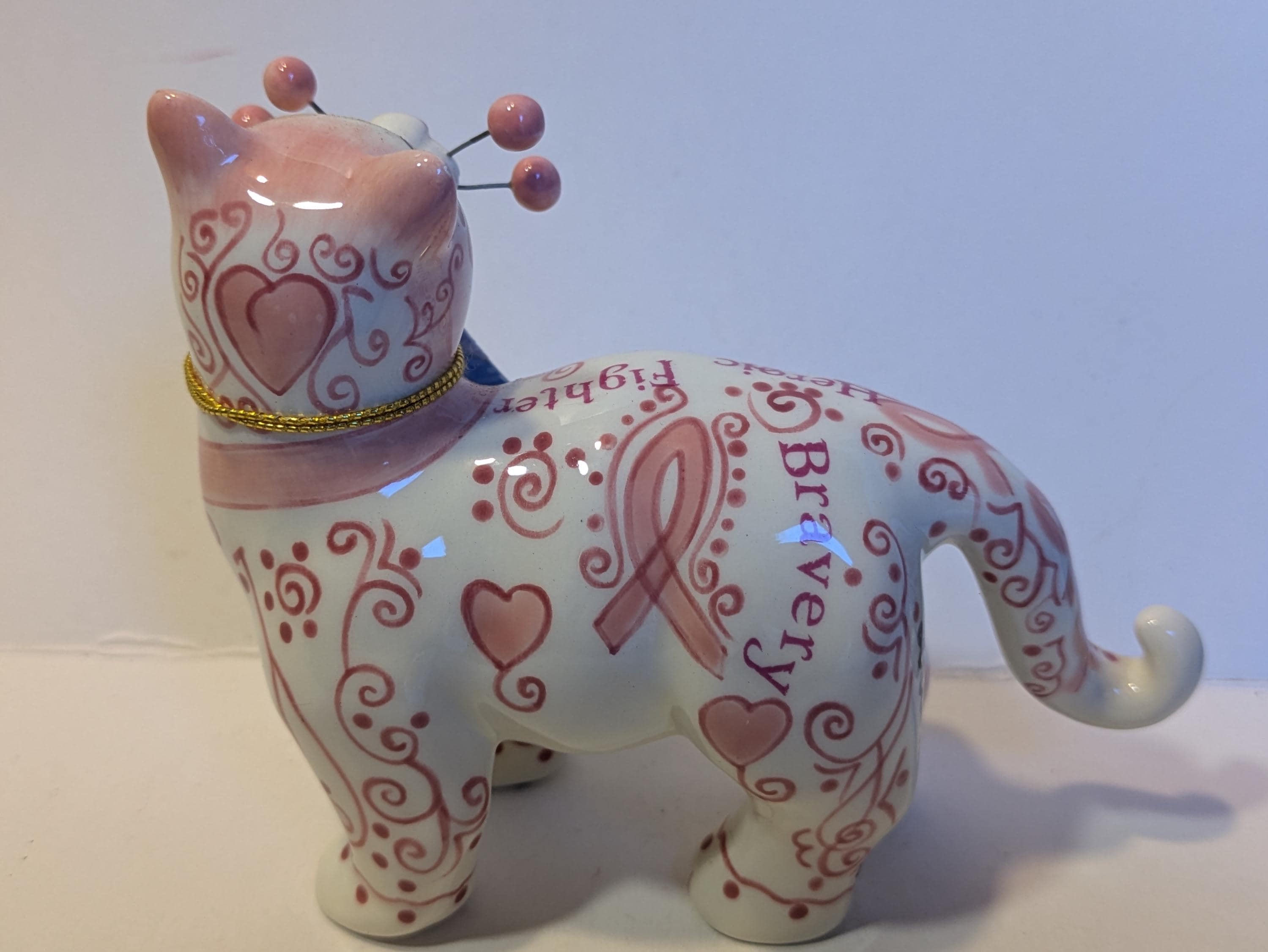 Josie — WhimsiClay Pink Ribbon Cat by Amy Lacombe, with Cat Pin