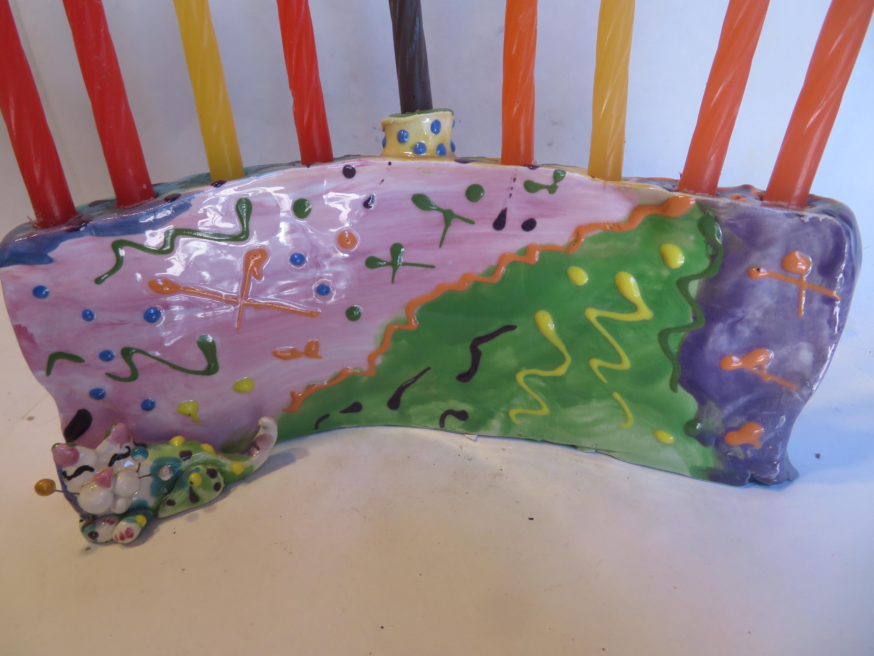 Cat Menorah — WhimsiClay Colorful Handmade Rare One-of-a-Kind by Amy Lacombe