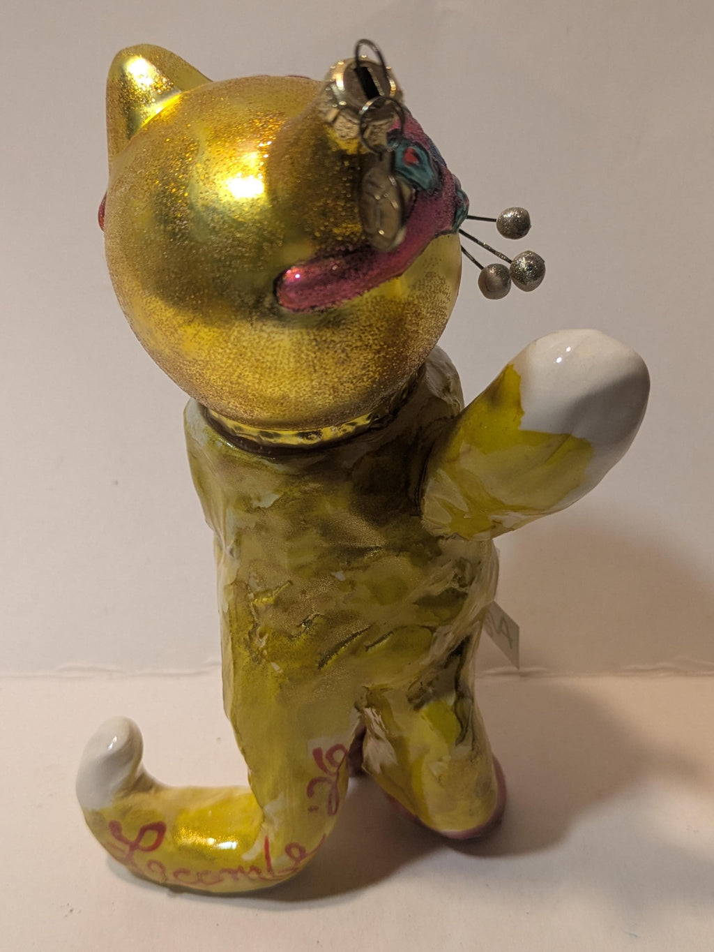 Alien Azora – WhimsiClay Cat with Glass Ornament Head Handmade by Amy Lacombe