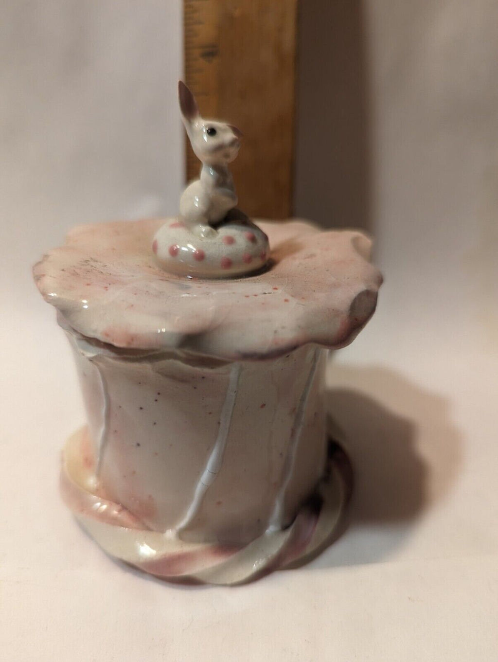 Tiny White Bunny — Vintage WhimsiClay Covered Jar by Amy Lacombe