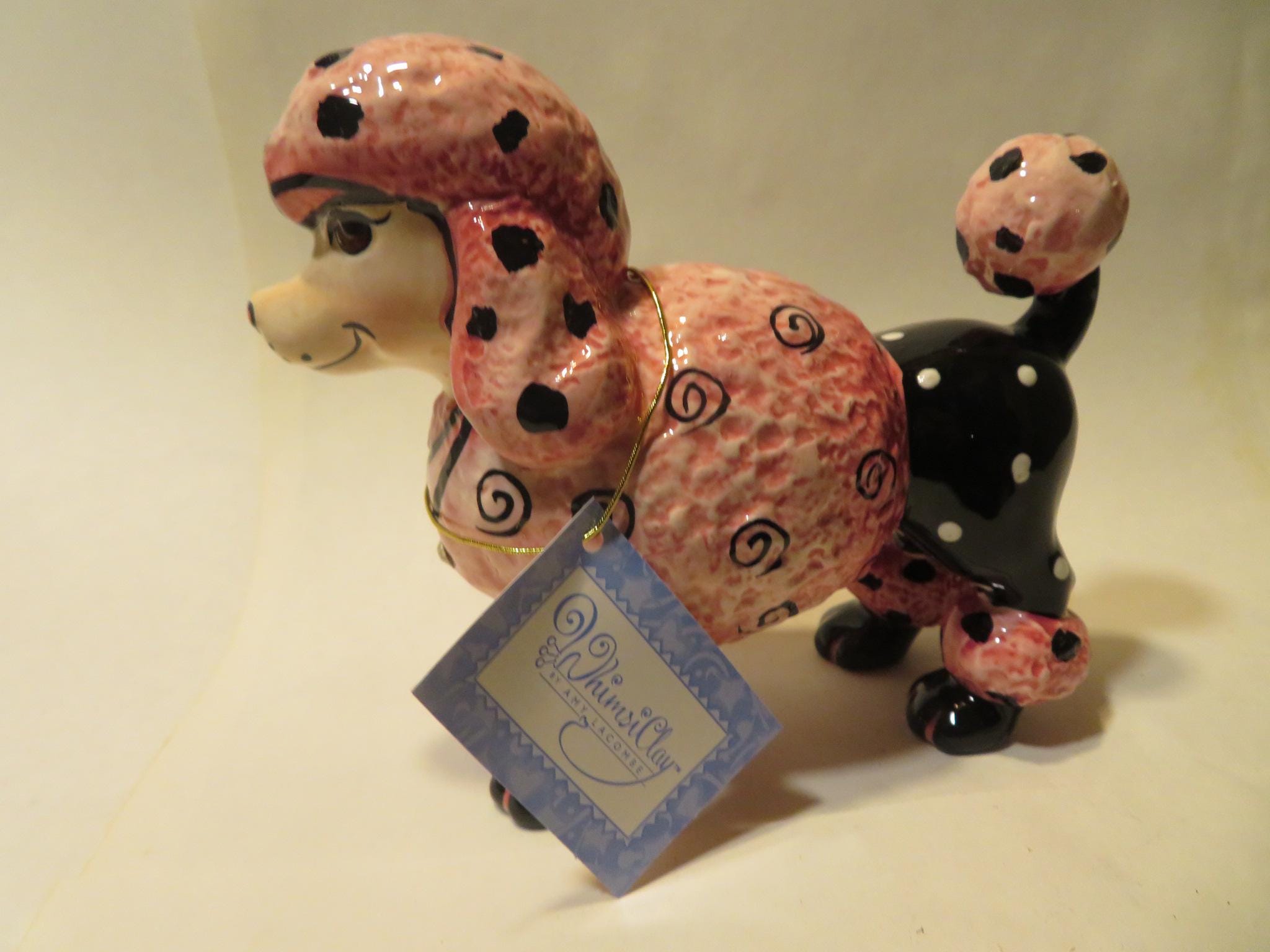 Pretty in Pink — WhimsiClay Poodle Figurine by Amy Lacombe, Gift Boxed with Pins