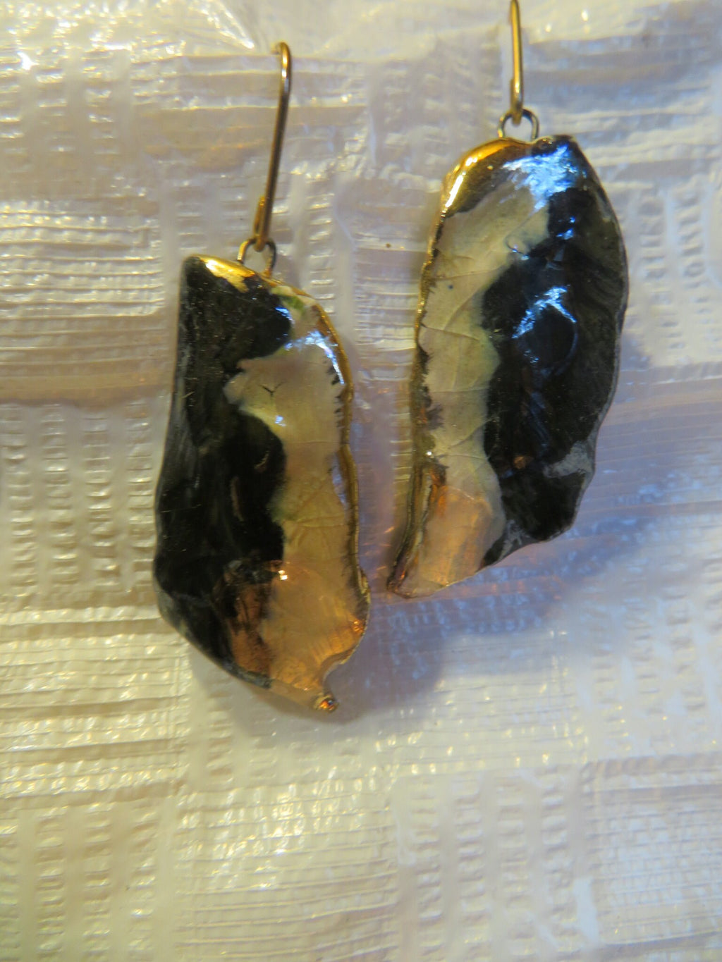 Black & White — Vintage Ceramic Earrings with 24K Gold Lustre Trim by Amy Lacombe