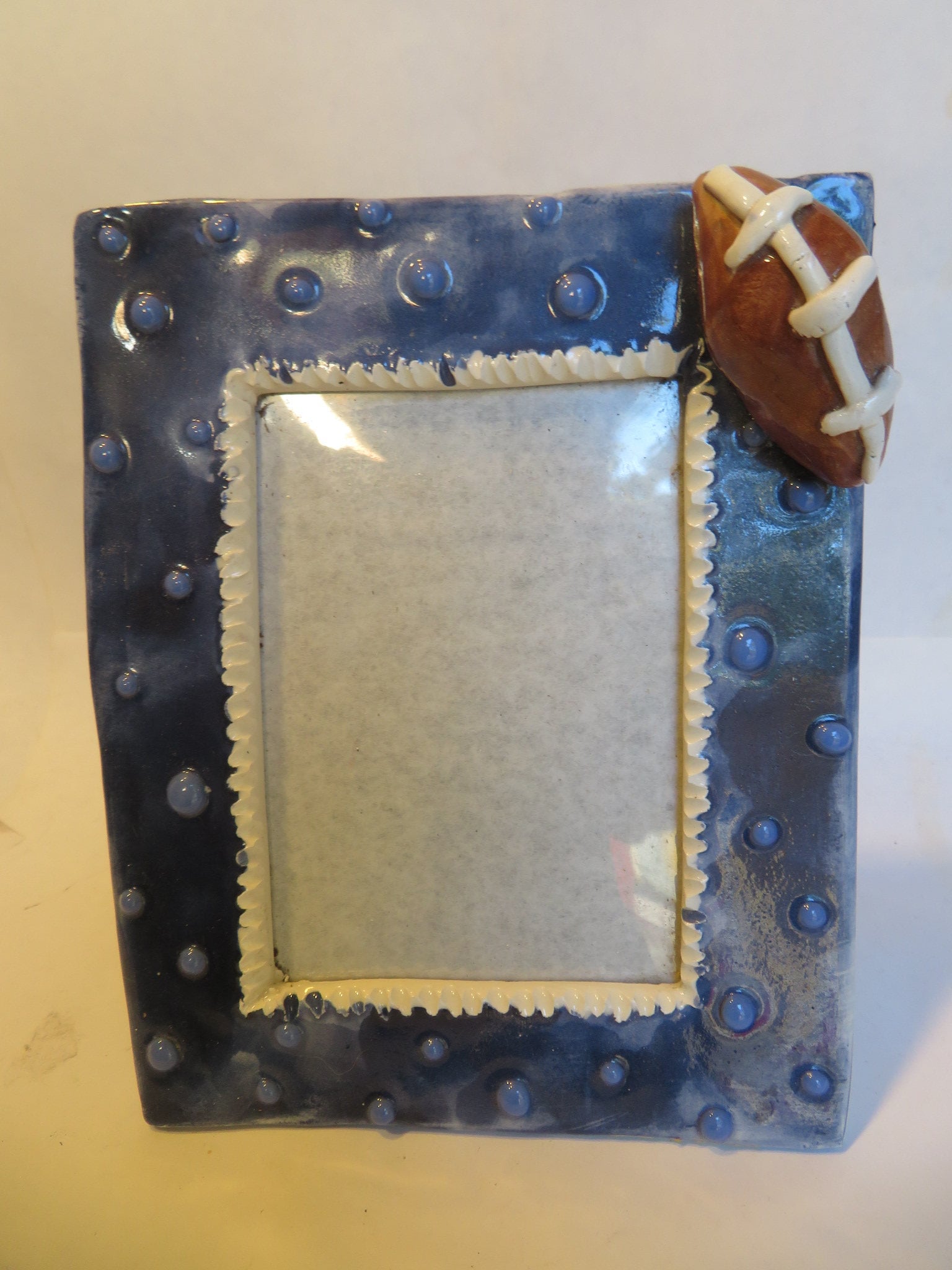 Vintage WhimsiClay  Handmade One-of-a-kind Ceramic Football Themed Photo Frame