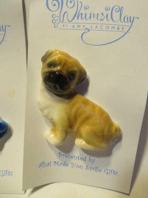 Bug & Fawn — WhimsiClay Pug Pin Pair by Amy Lacombe