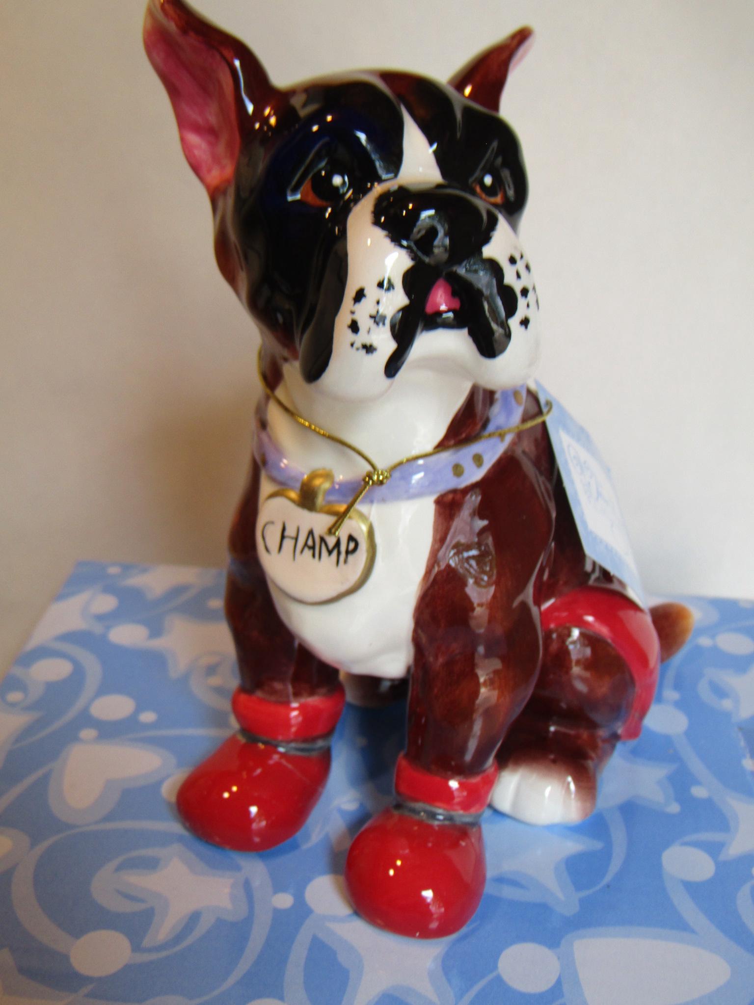 WhimsiClay Boxer Dog Figurine, Dog Lover Gift with Pins