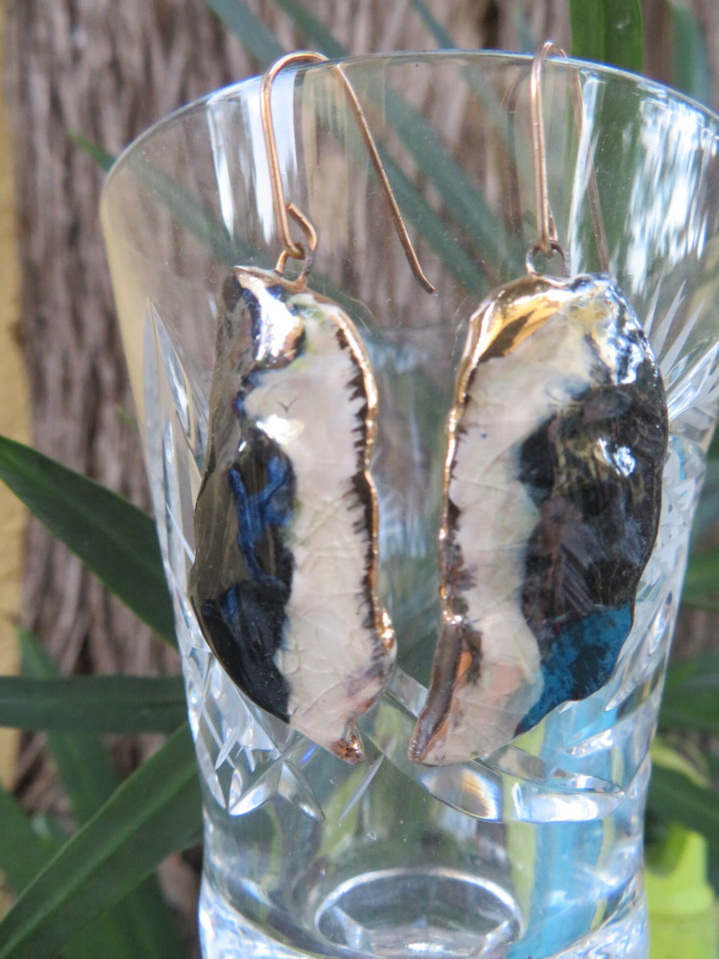 Black & White — Vintage Ceramic Earrings with 24K Gold Lustre Trim by Amy Lacombe