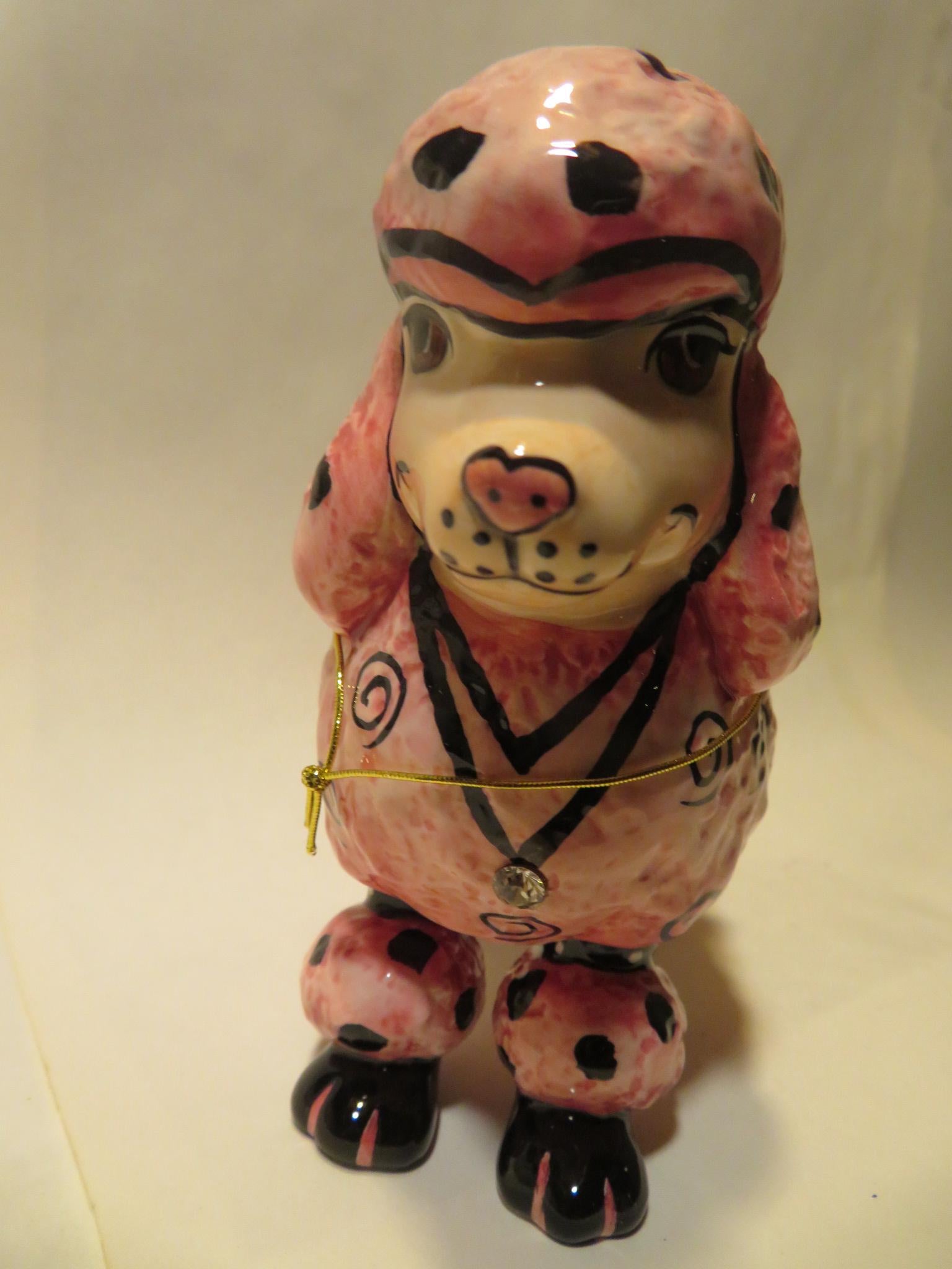 Pretty in Pink — WhimsiClay Poodle Figurine by Amy Lacombe, Gift Boxed with Pins