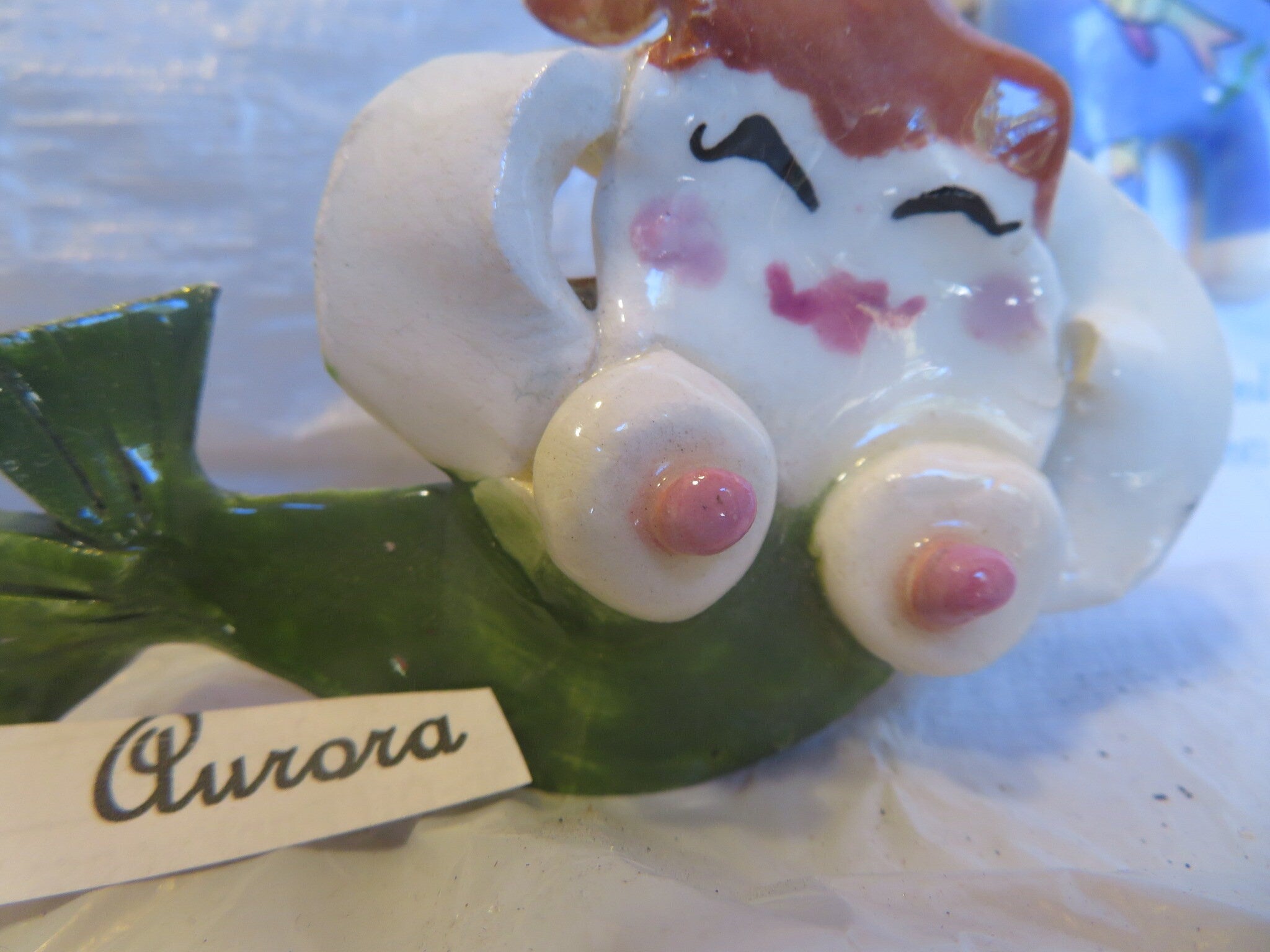 Aurora — Vintage WhimsiClay Handmade Mermaid Pin with Cat Pin