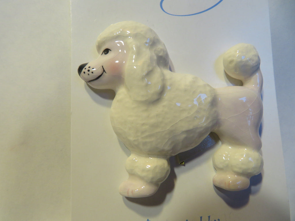 Pink Poodle Dish — WhimsiClay One-of-a-Kind Ceramic Silk-Lined Dog Frame by Amy Lacombe, with Poodle Pins