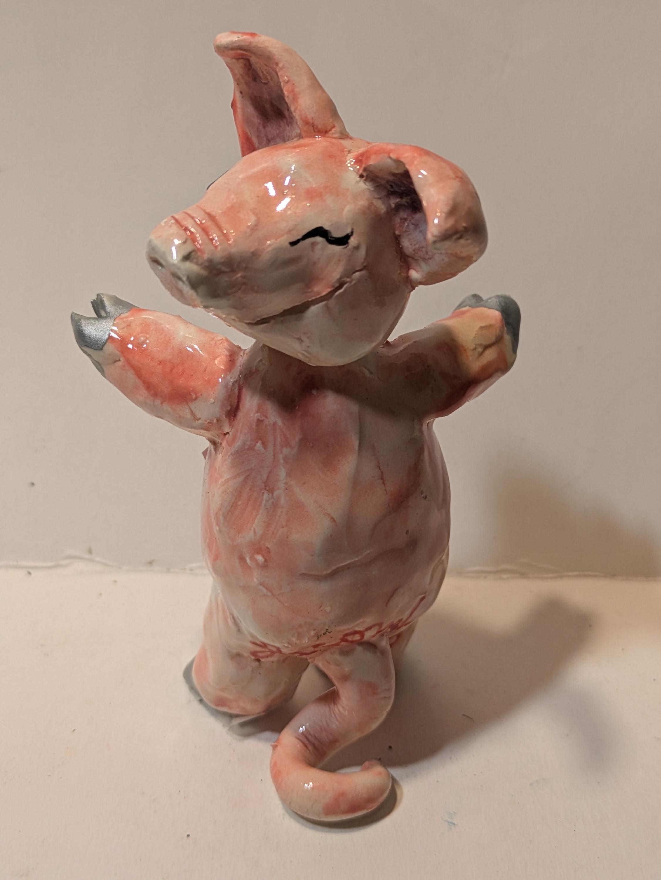 Pretty Pink Piggy Opal, Posable Head, WhimsiClay Sculpture, Amy Lacombe original