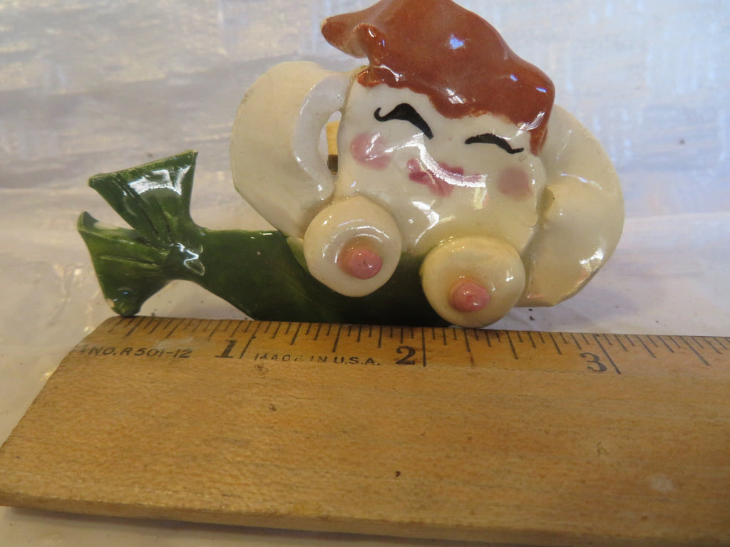 Aurora — Vintage WhimsiClay Handmade Mermaid Pin with Cat Pin
