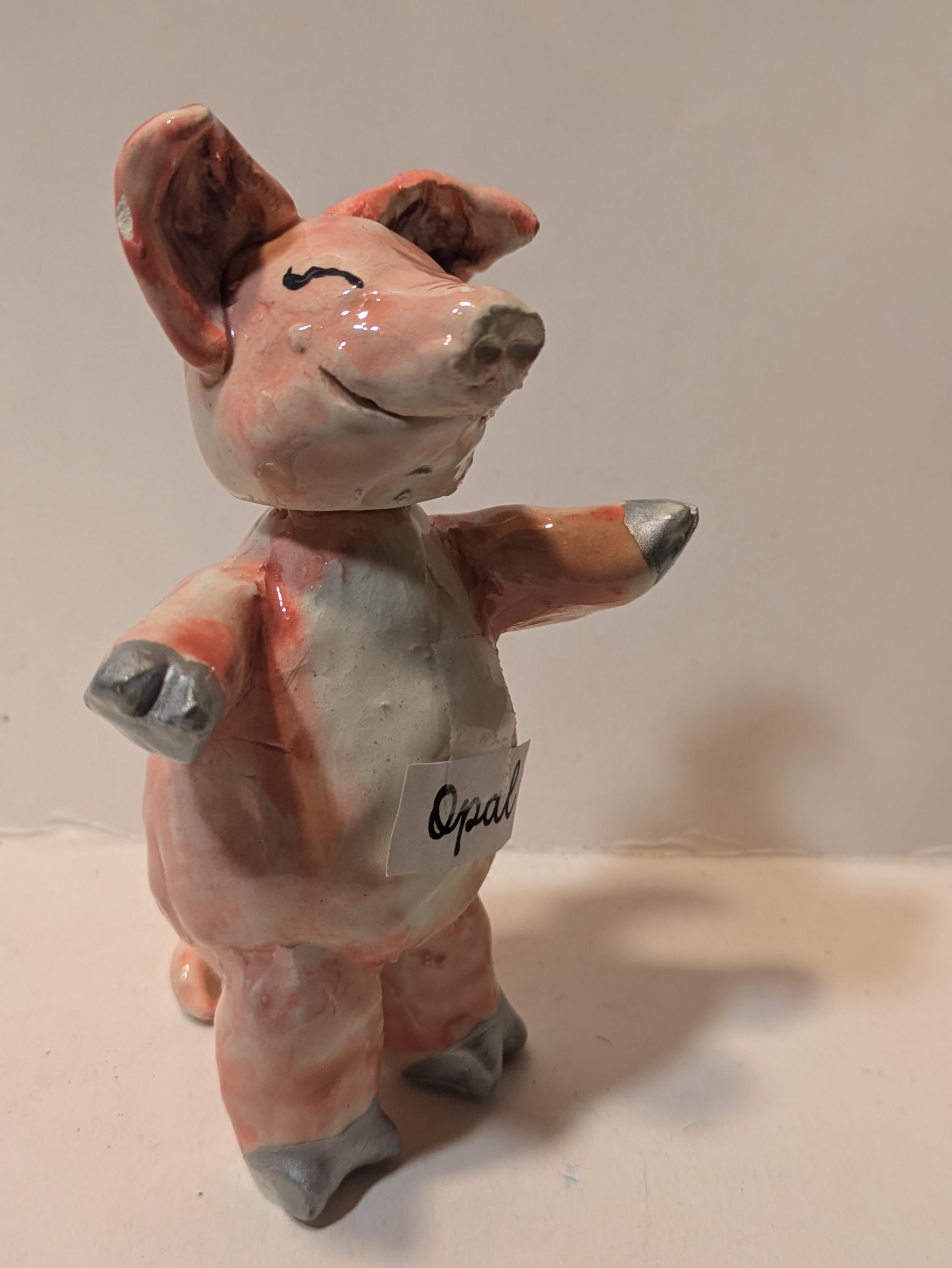 Pretty Pink Piggy Opal, Posable Head, WhimsiClay Sculpture, Amy Lacombe original