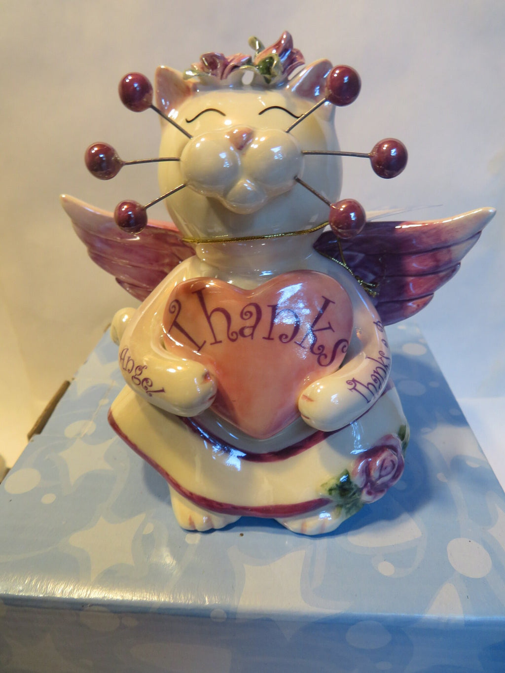 Graduate & Gratitude — WhimsiClay Angel Cat Pair, Boxed, with Yankee Doodle Cat Pin
