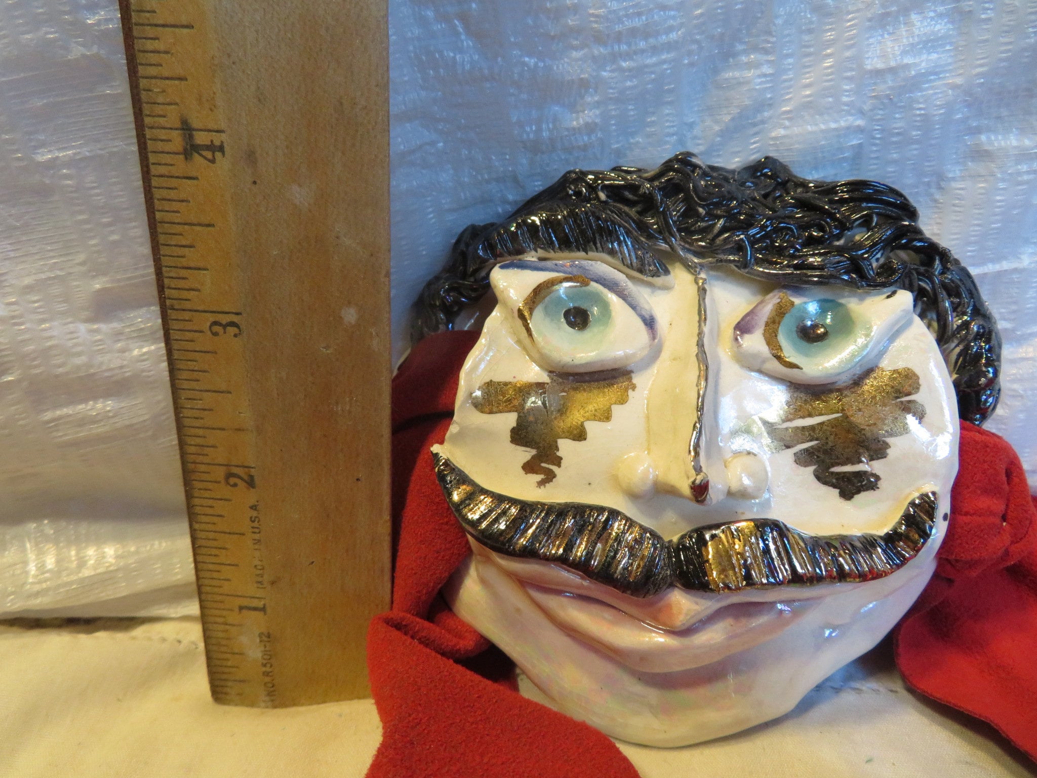 Pierre — Vintage WhimsiClay Mustachioed Ceramic Belt Buckle with Ultra Suede Belt & Pin