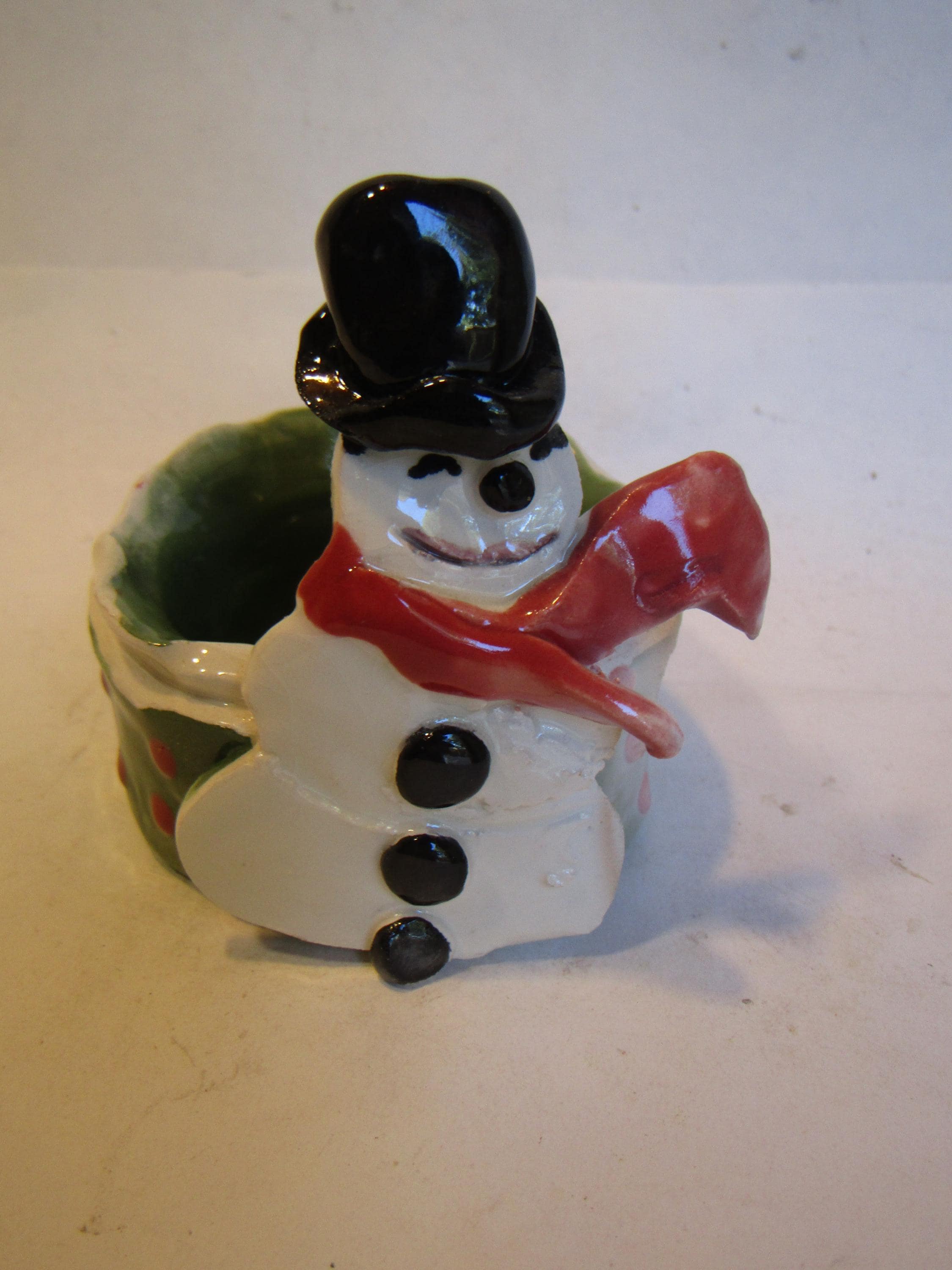 Snowman — Vintage WhimsiClay Handmade Votive with Surprise Pin