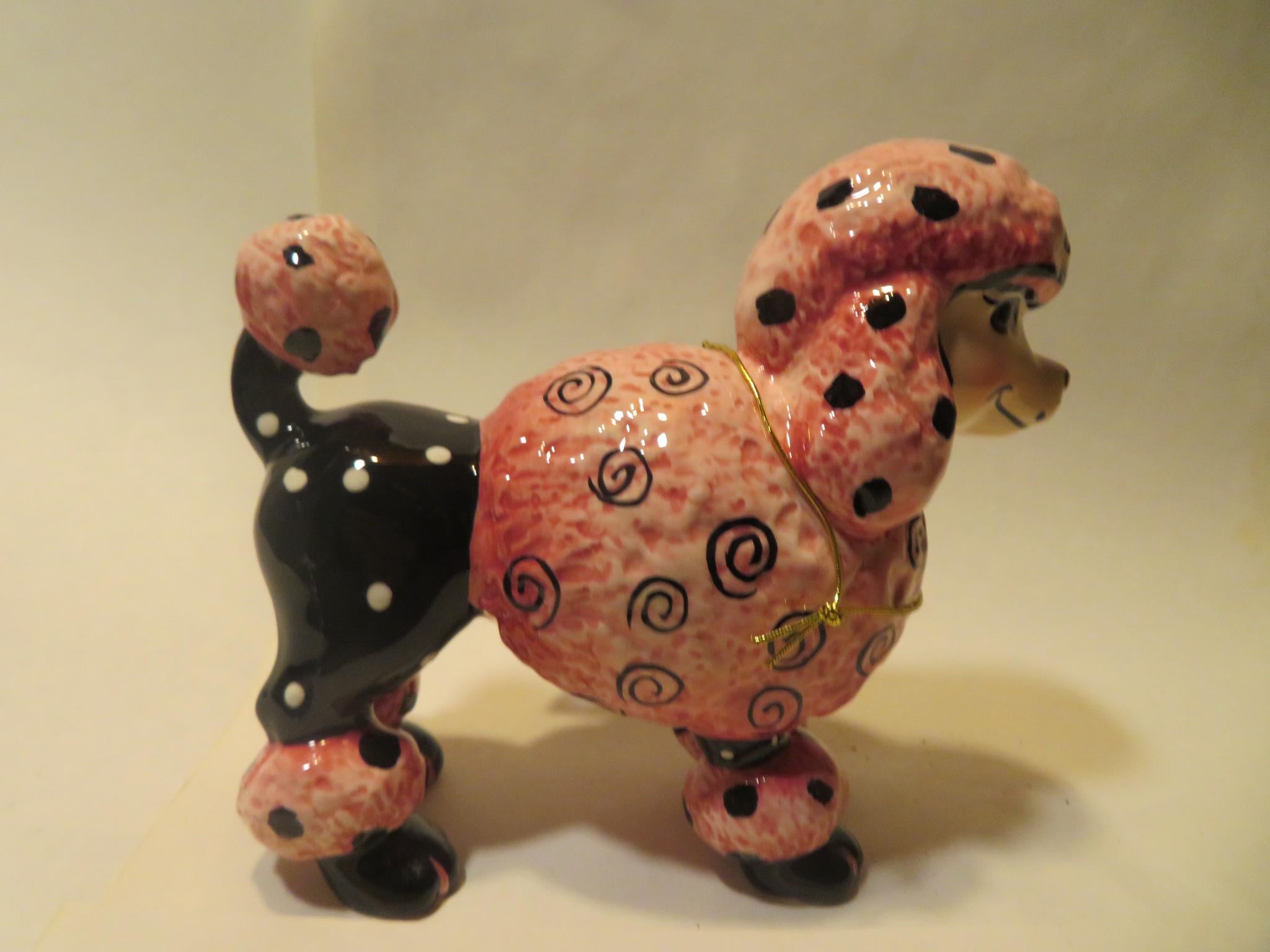 Pretty in Pink — WhimsiClay Poodle Figurine by Amy Lacombe, Gift Boxed with Pins