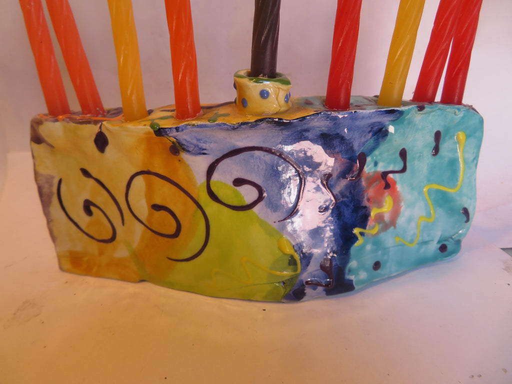 Cat Menorah — WhimsiClay Colorful Handmade Rare One-of-a-Kind by Amy Lacombe