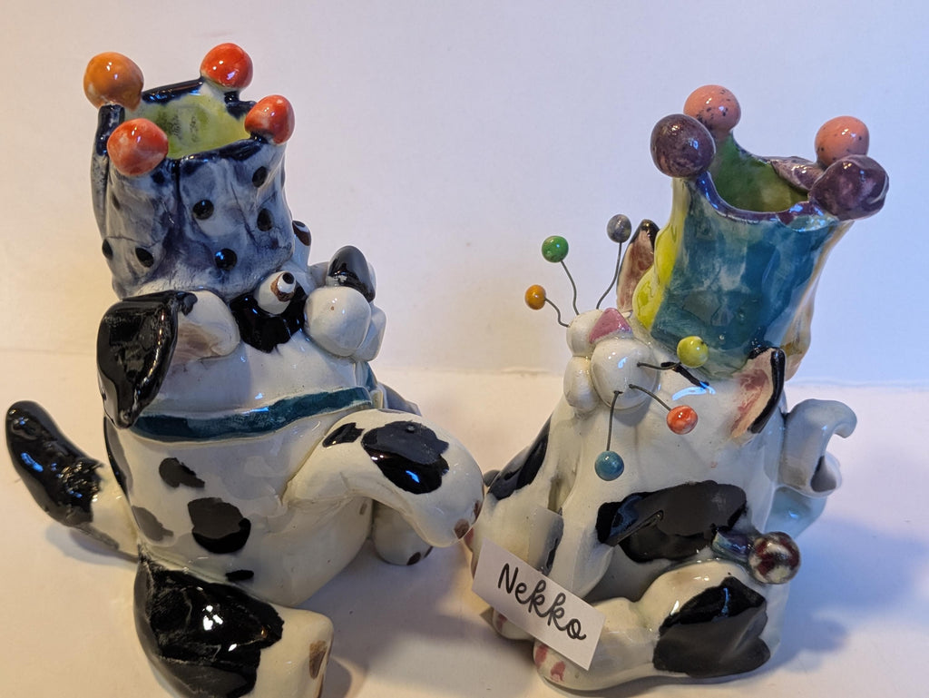 Black and White WhimsiClay Dog Original Candle Holder “Nekko” (1999) – Amy Lacombe