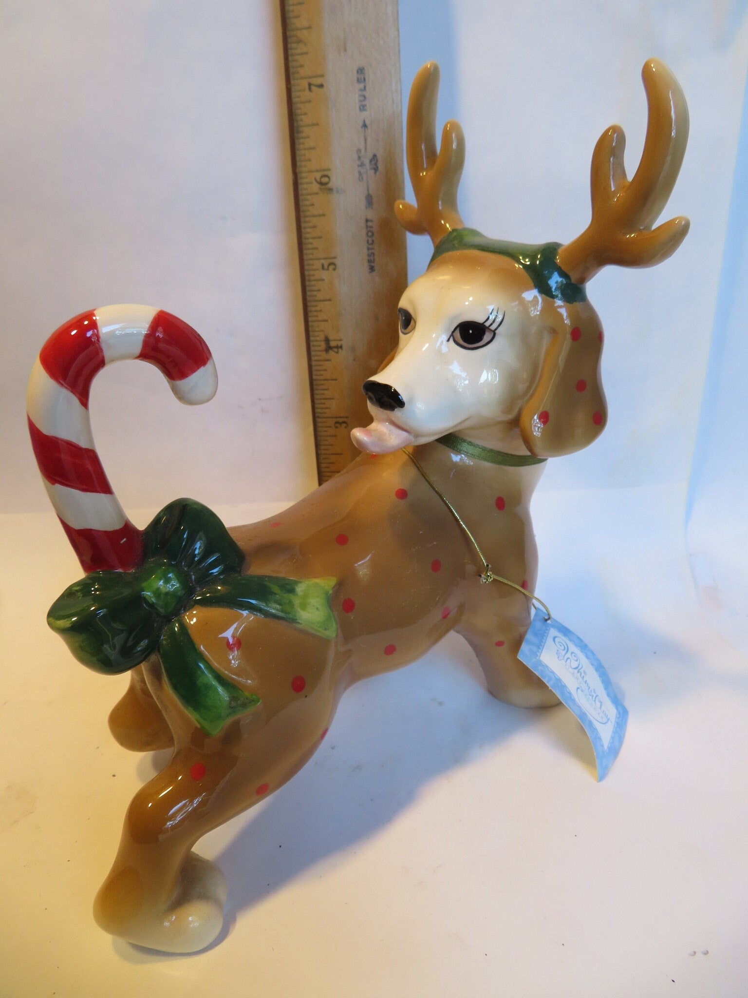 Dash — WhimsiClay Reindeer Dog Figurine by Amy Lacombe, with Dog Pins