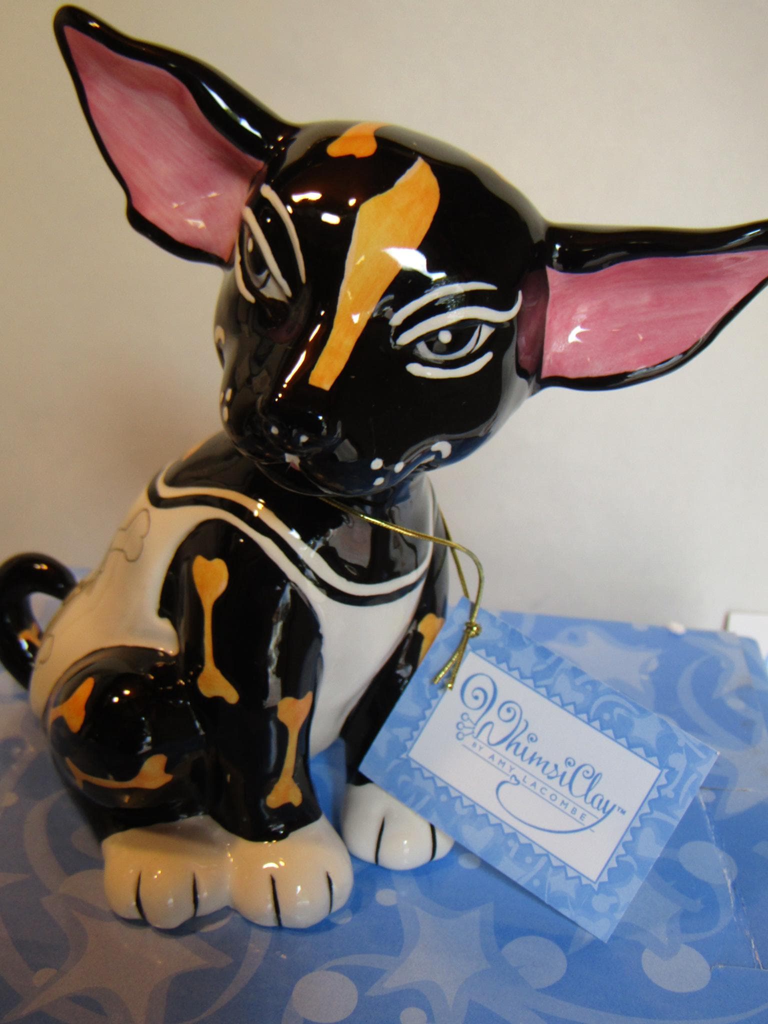 Killer — WhimsiClay Chihuahua Sculpture by Amy Lacombe, Gift Boxed with Pins