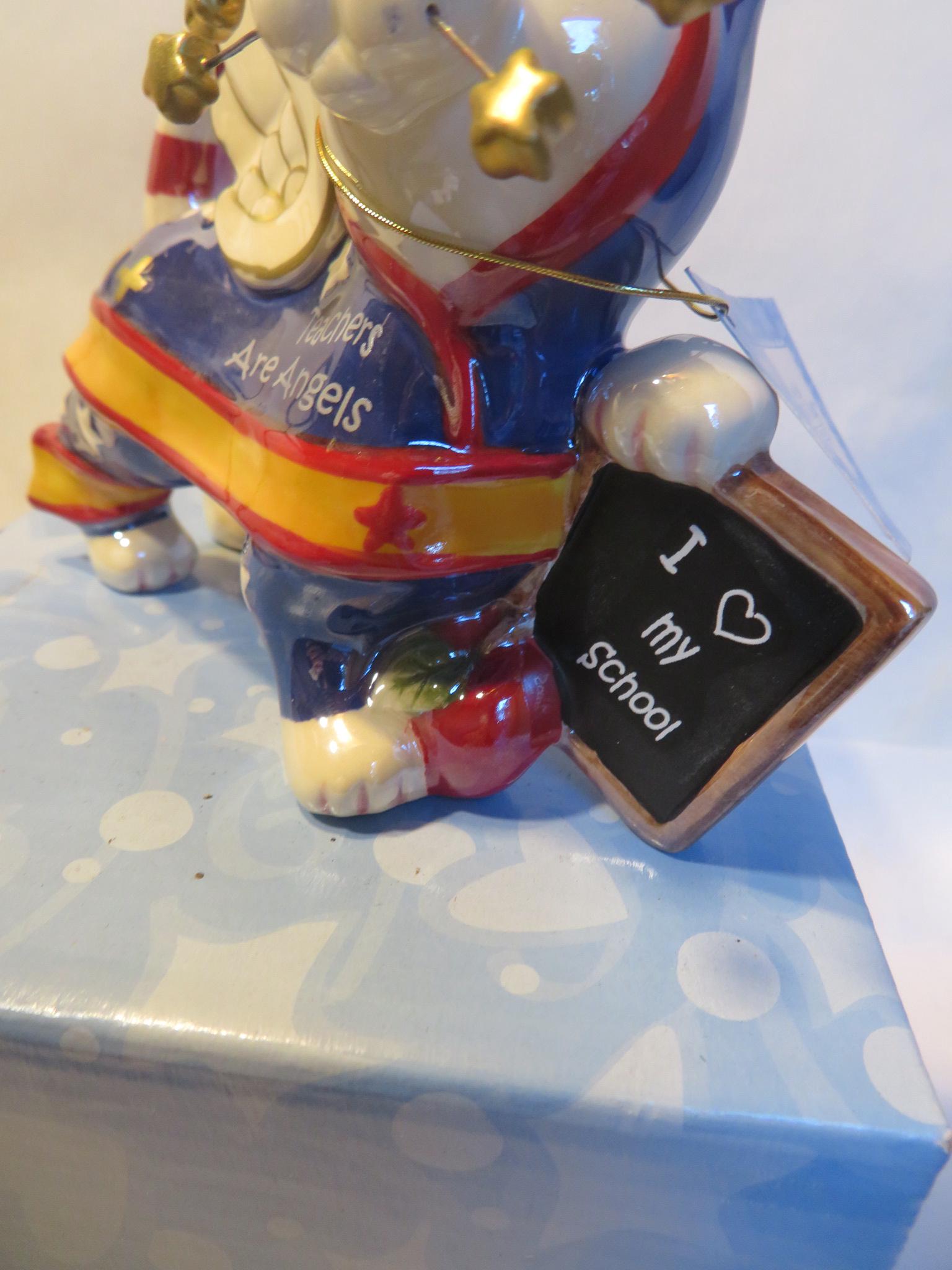 WhimsiClay teacher cat In Box, + Angelica Cat Pin