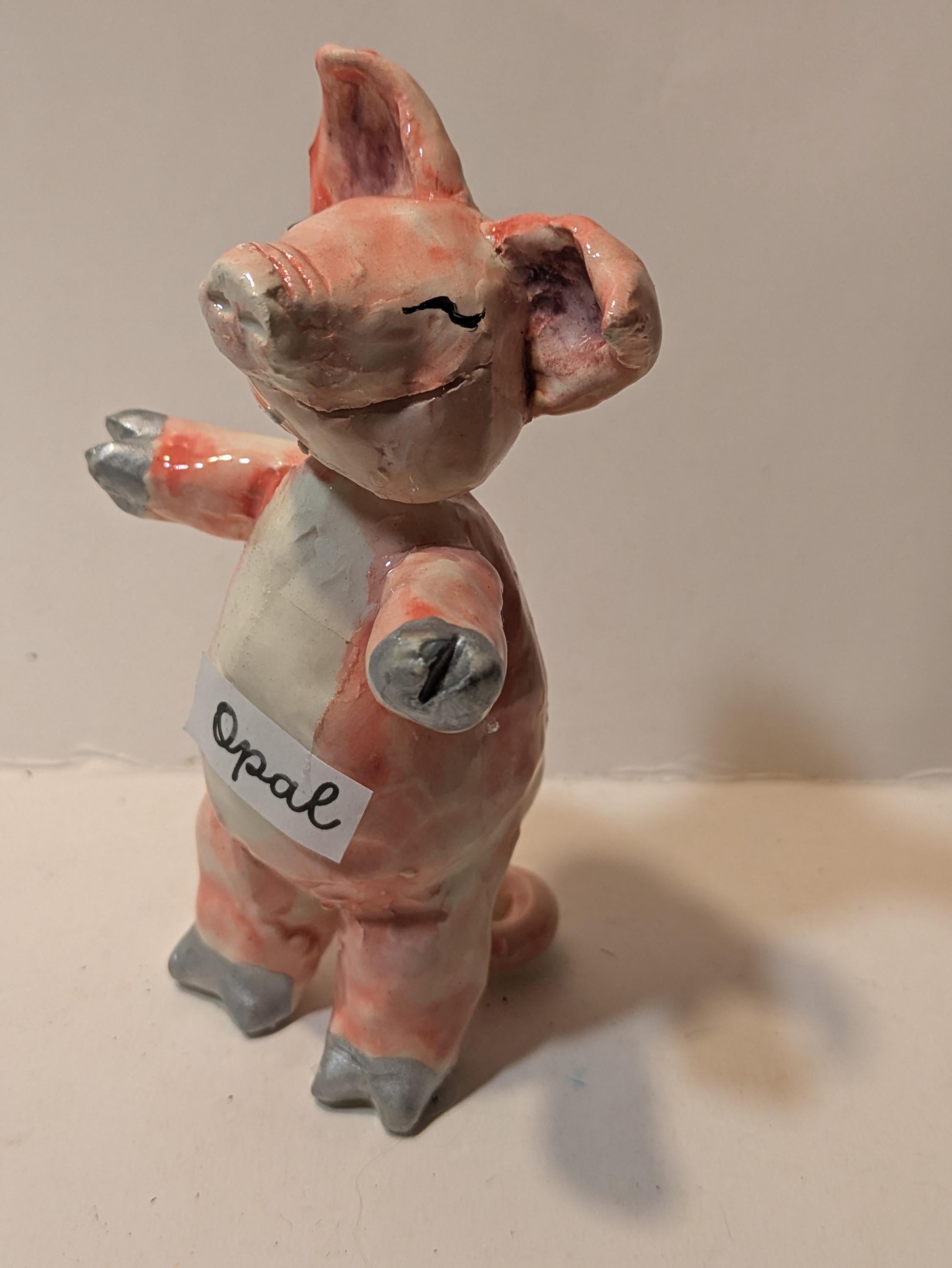 Pretty Pink Piggy Opal, Posable Head, WhimsiClay Sculpture, Amy Lacombe original
