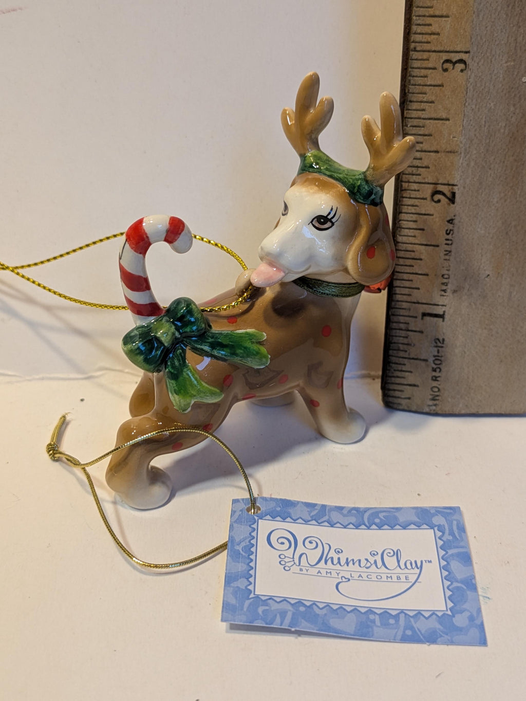 Dashette — WhimsiClay Detailed Holiday Dog Ornament & Mini Figurine by Amy Lacombe, with Dog Pin