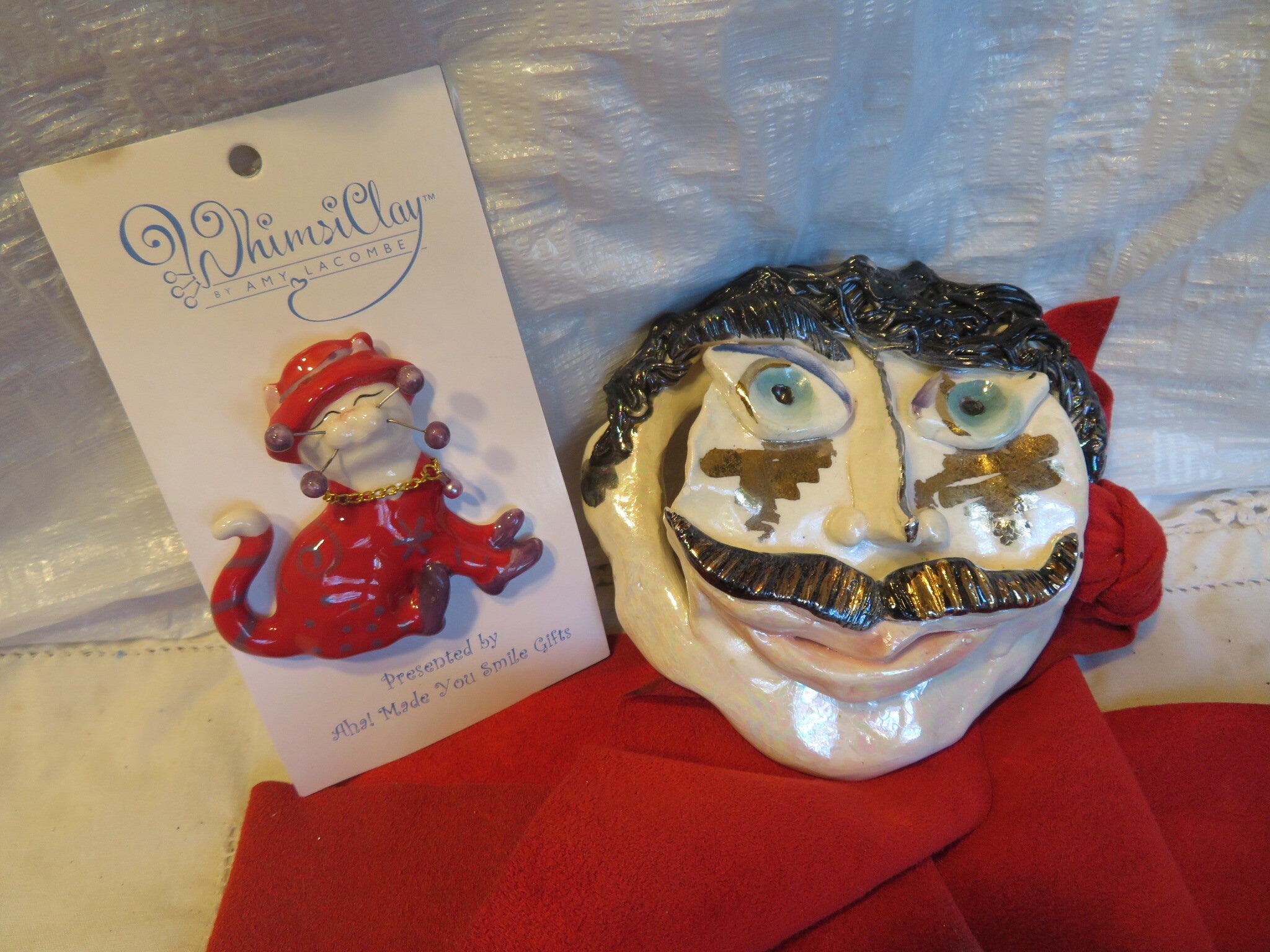Pierre — Vintage WhimsiClay Mustachioed Ceramic Belt Buckle with Ultra Suede Belt & Pin