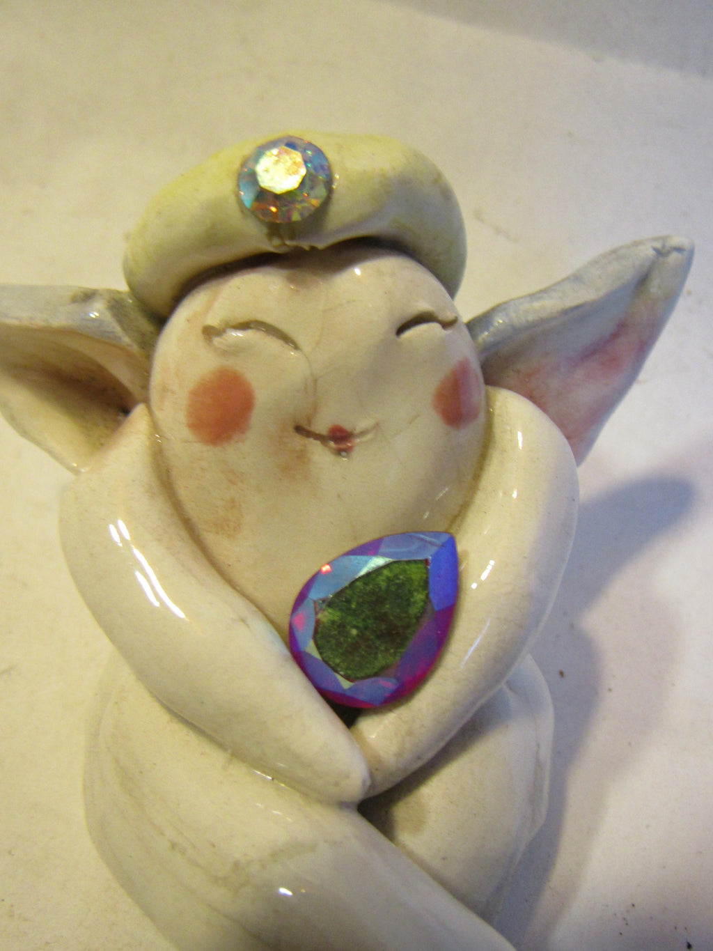 Chantal — Vintage WhimsiClay Mini Angel with Crystal & Angel Cat Pin by Amy Lacombe