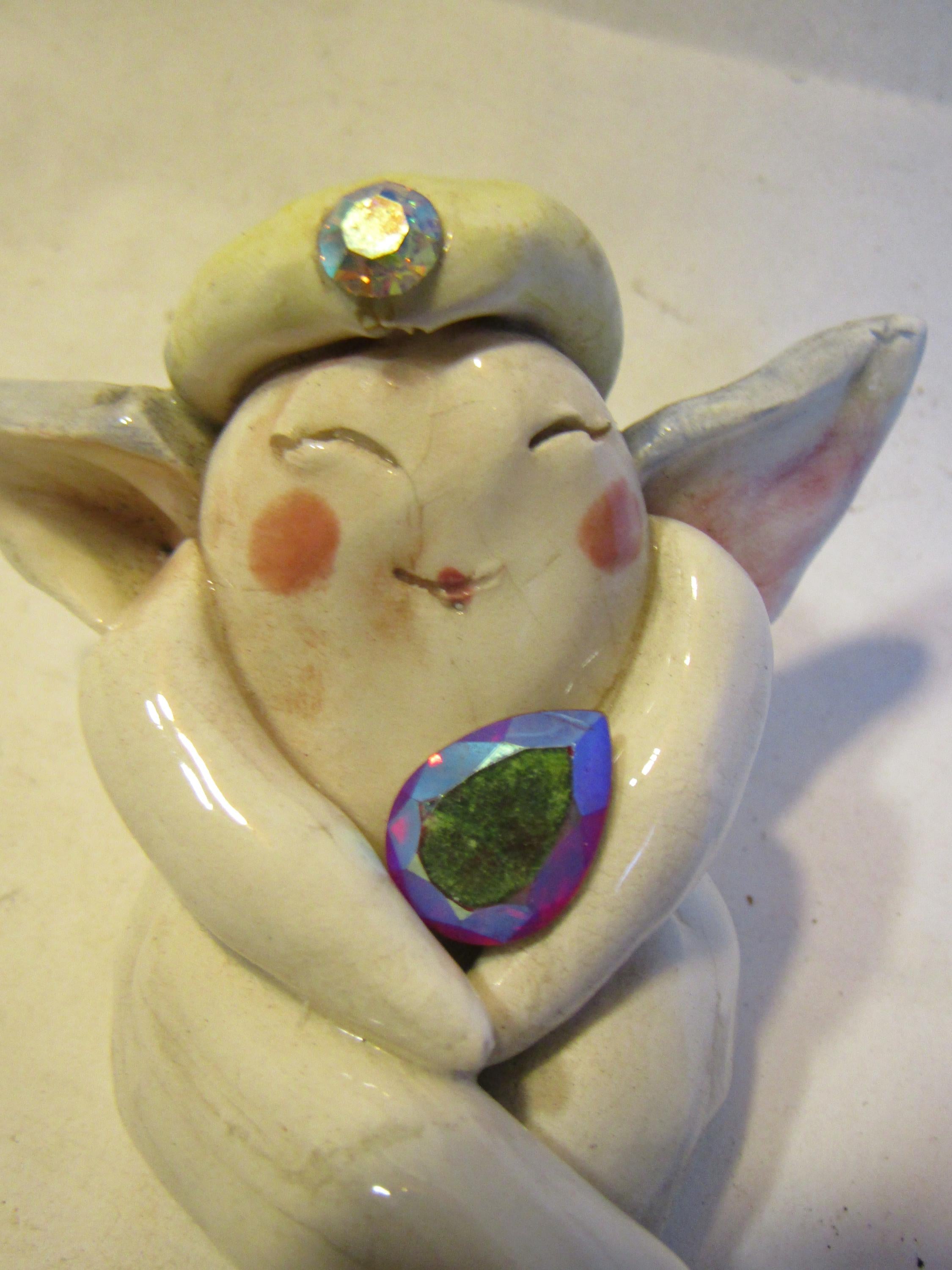 Chantal — Vintage WhimsiClay Mini Angel with Crystal & Angel Cat Pin by Amy Lacombe