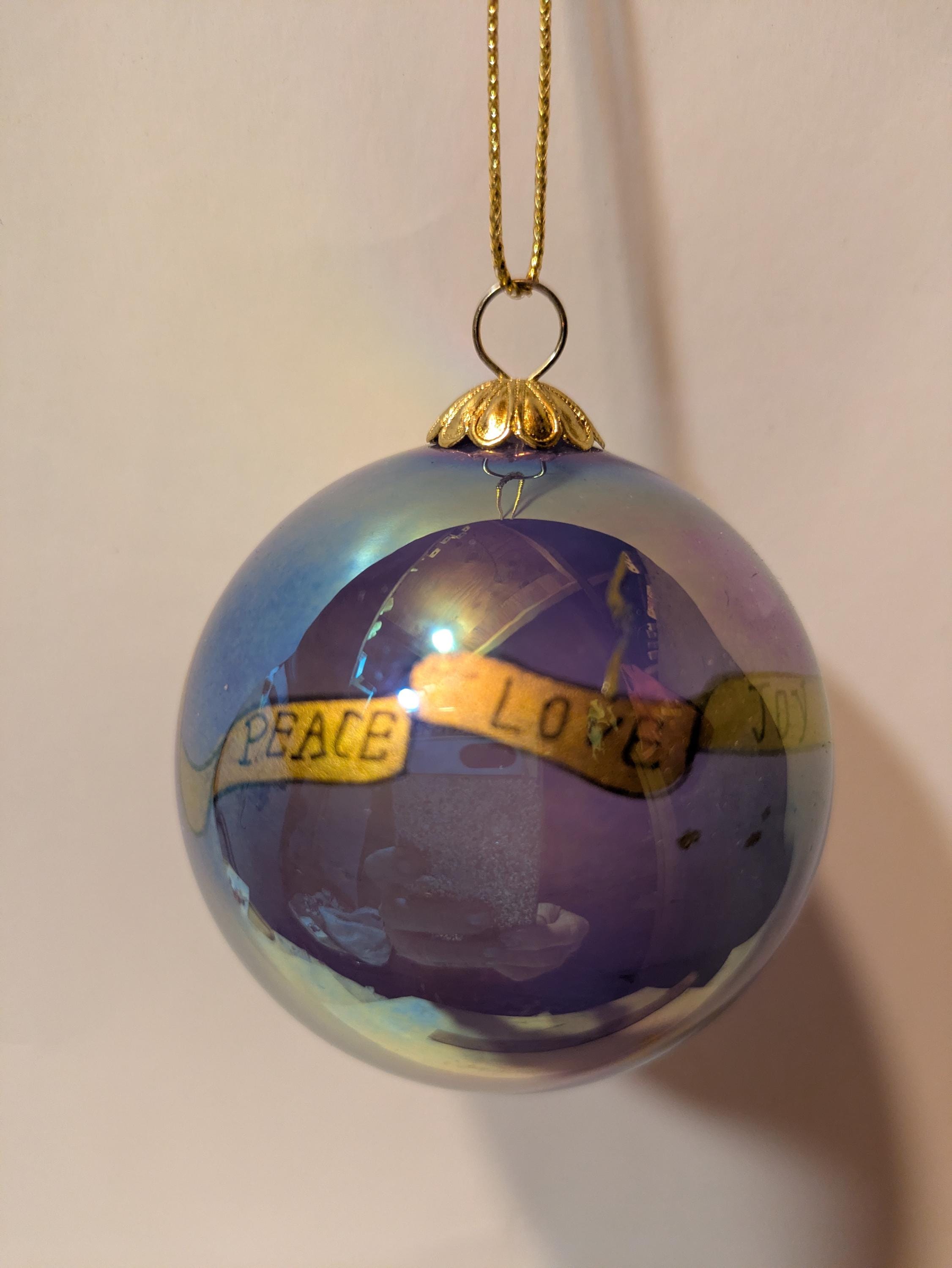 Peace Dove — Vintage Blue Lustered Hand-Painted Glass Ornament in Blue Velvet Box