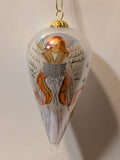 Angel — Vintage Lustered Teardrop Hand-Painted Glass Ornament in Gold Brocade Box