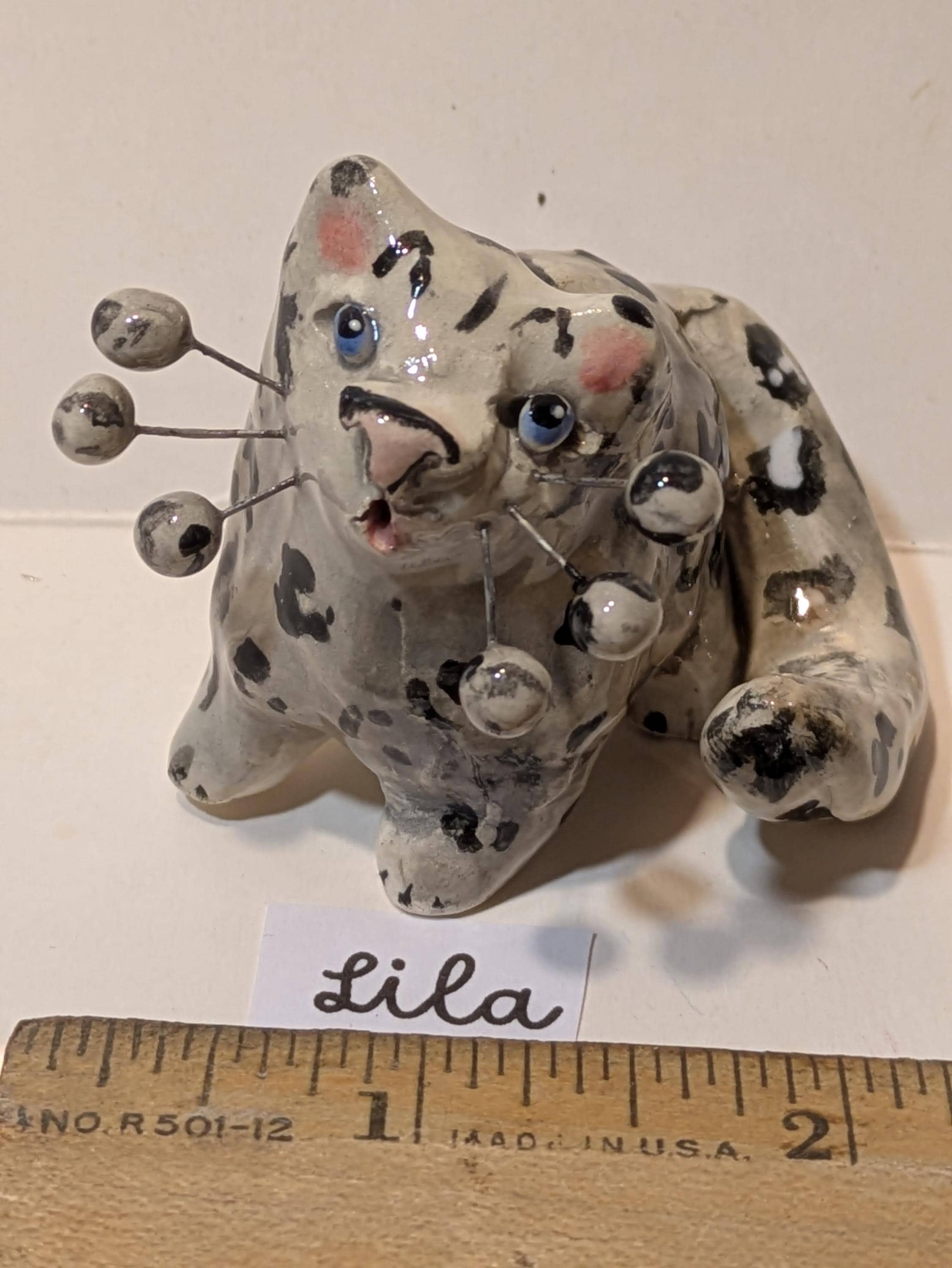 Lila Leopard — WhimsiClay Mini Snow Leopard Sculpture by Amy Lacombe