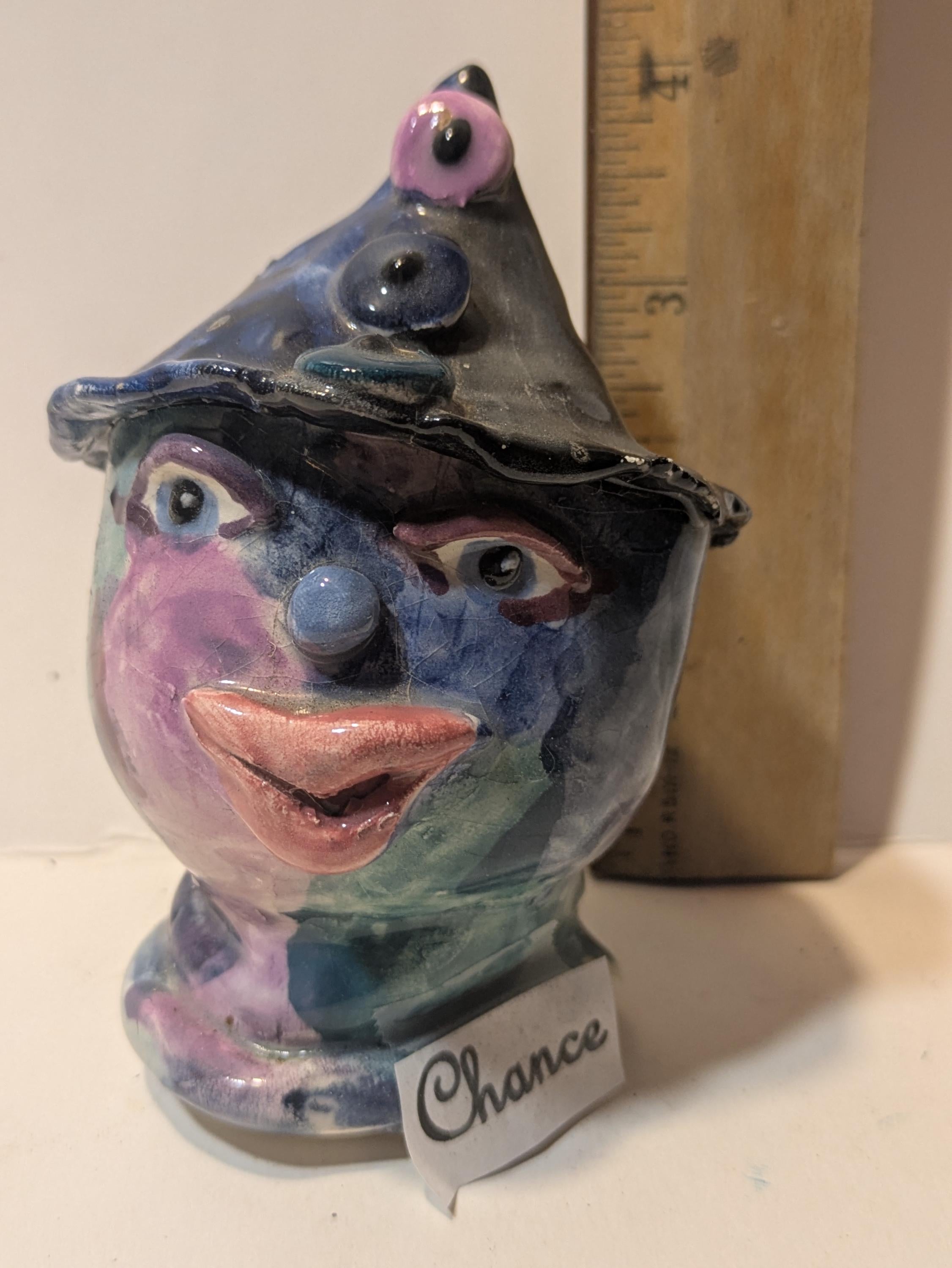 Chance — Vintage WhimsiClay Jewel-Toned Clown Head by Amy Lacombe