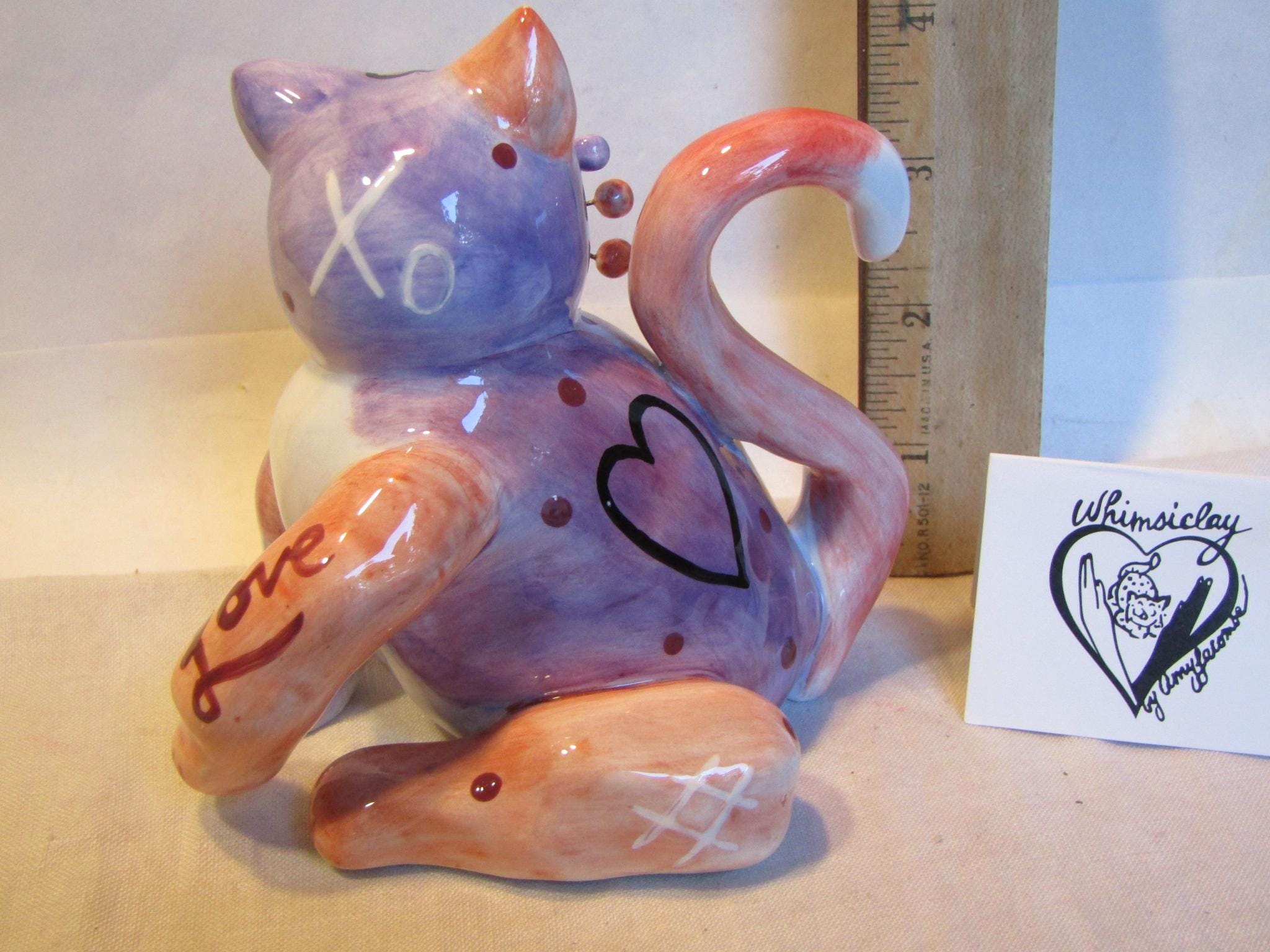 Fancy — Rare Vintage WhimsiClay Quirky Cat Figurine by Amy Lacombe