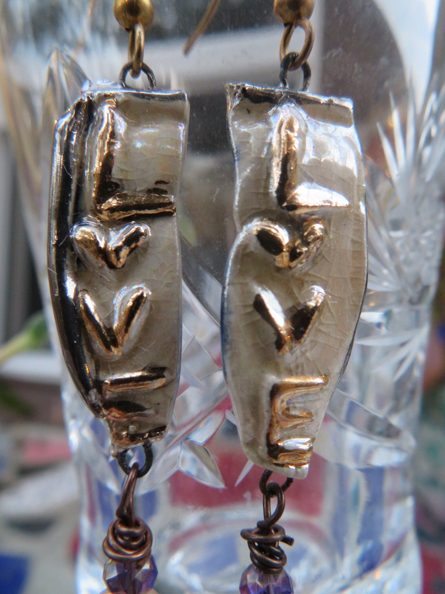 Love — WhimsiClay Creamy White Ceramic Earrings with 24K Gold & Platinum Lustre by Amy Lacombe