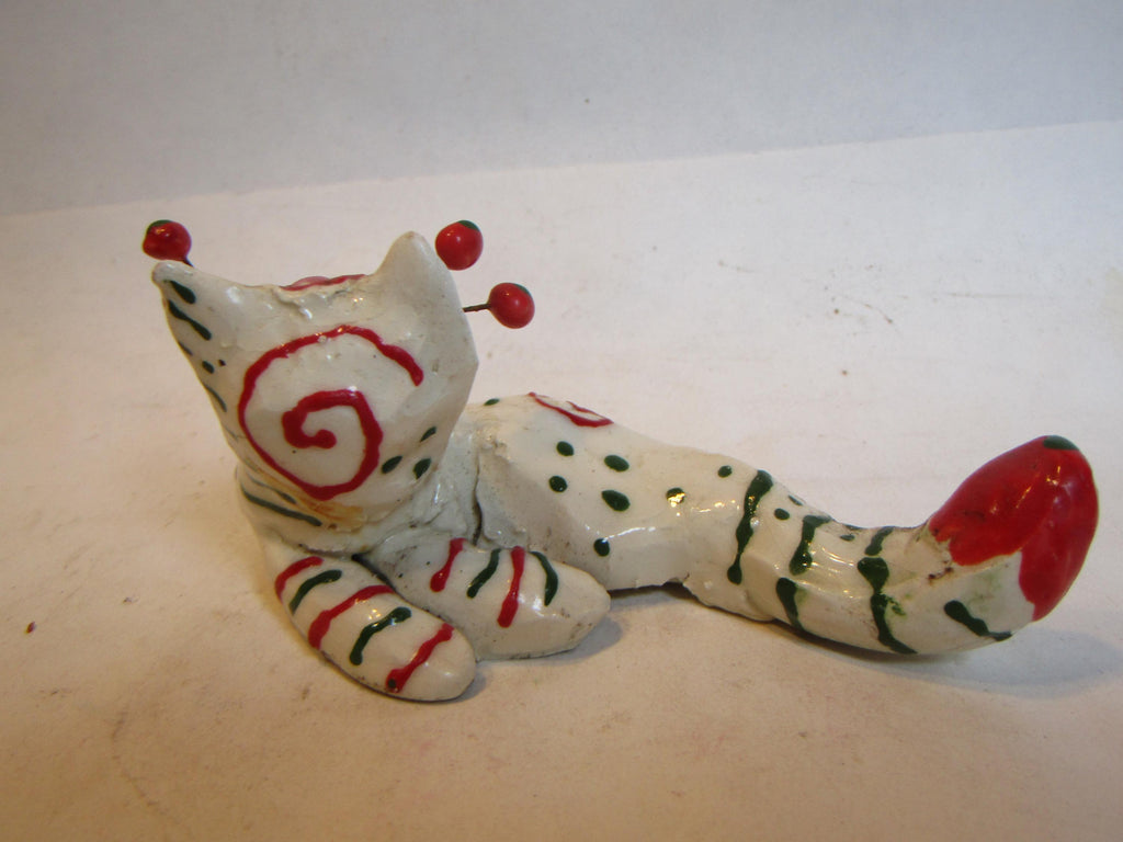 Reverie — WhimsiClay Adorable Vintage Mini Kitty Figurine by Amy Lacombe, with Cat Pin