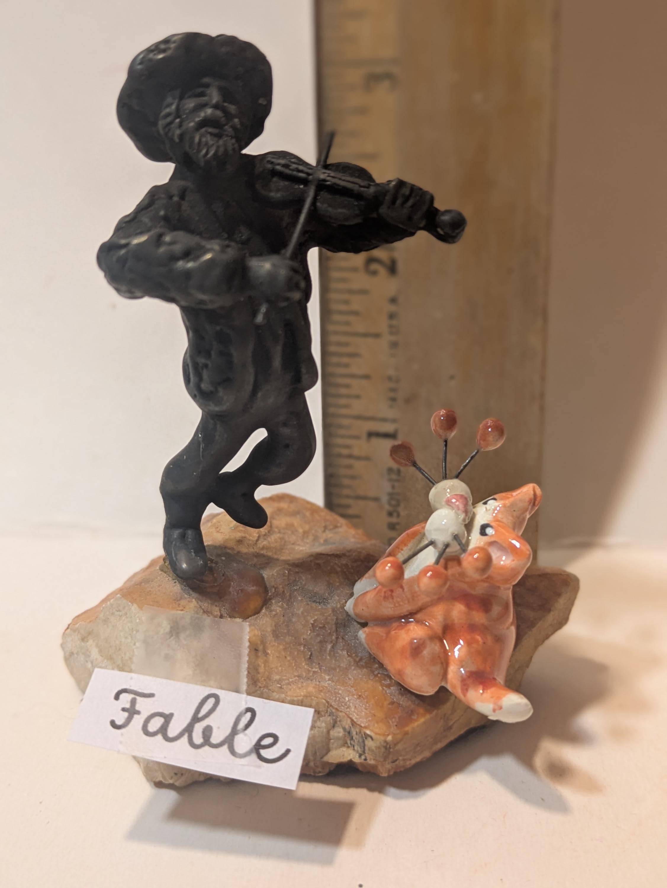 Fable & Fiddler – WhimsiClay Cat with Violin Player Handcrafted by Amy Lacombe