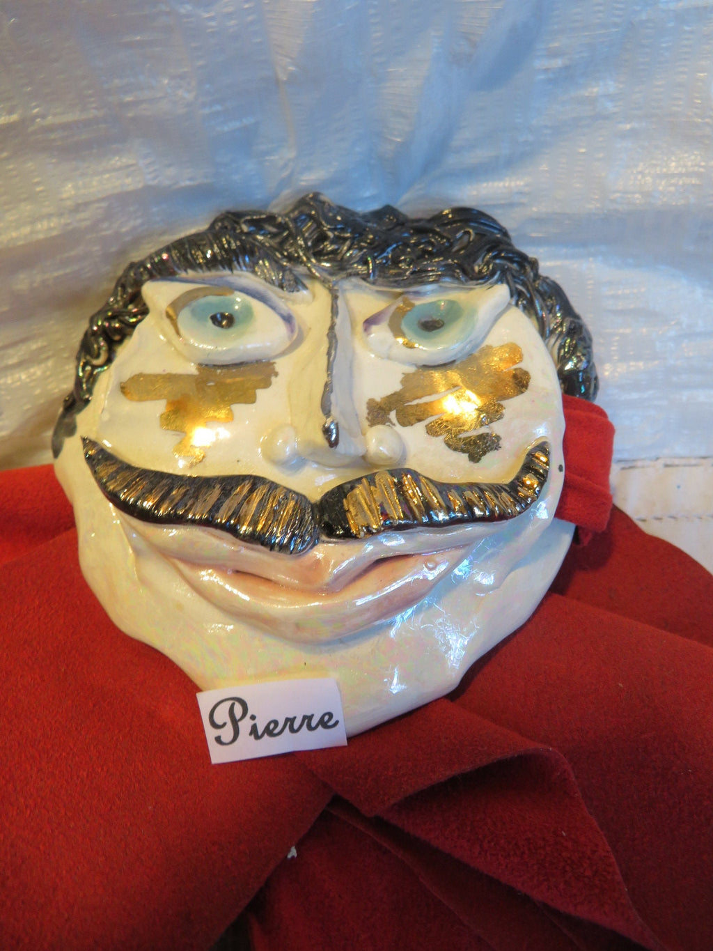 Pierre — Vintage WhimsiClay Mustachioed Ceramic Belt Buckle with Ultra Suede Belt & Pin
