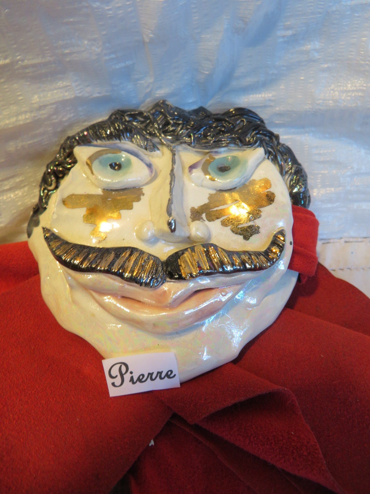 Pierre — Vintage WhimsiClay Mustachioed Ceramic Belt Buckle with Ultra Suede Belt & Pin