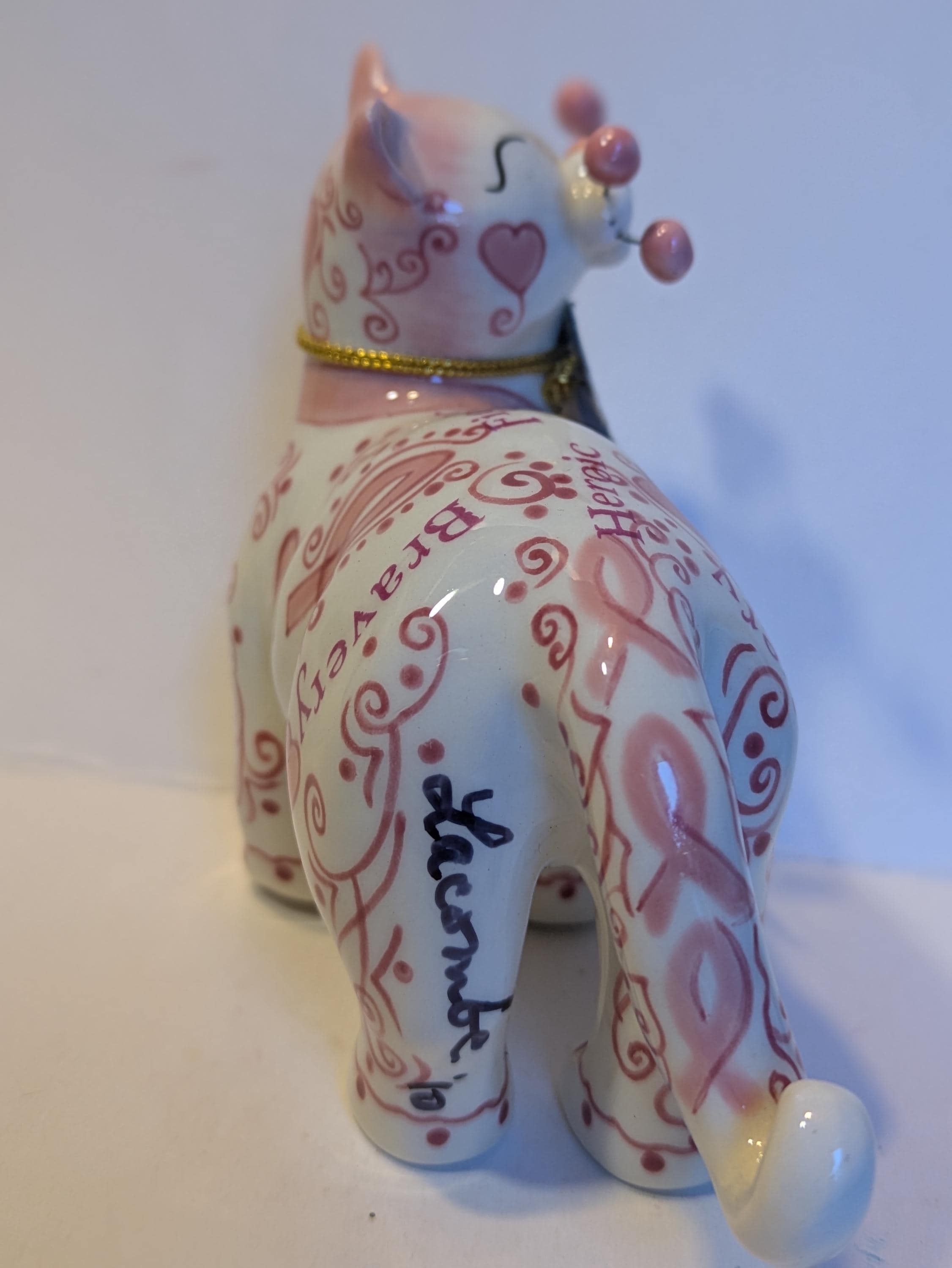 Josie — WhimsiClay Pink Ribbon Cat by Amy Lacombe, with Cat Pin