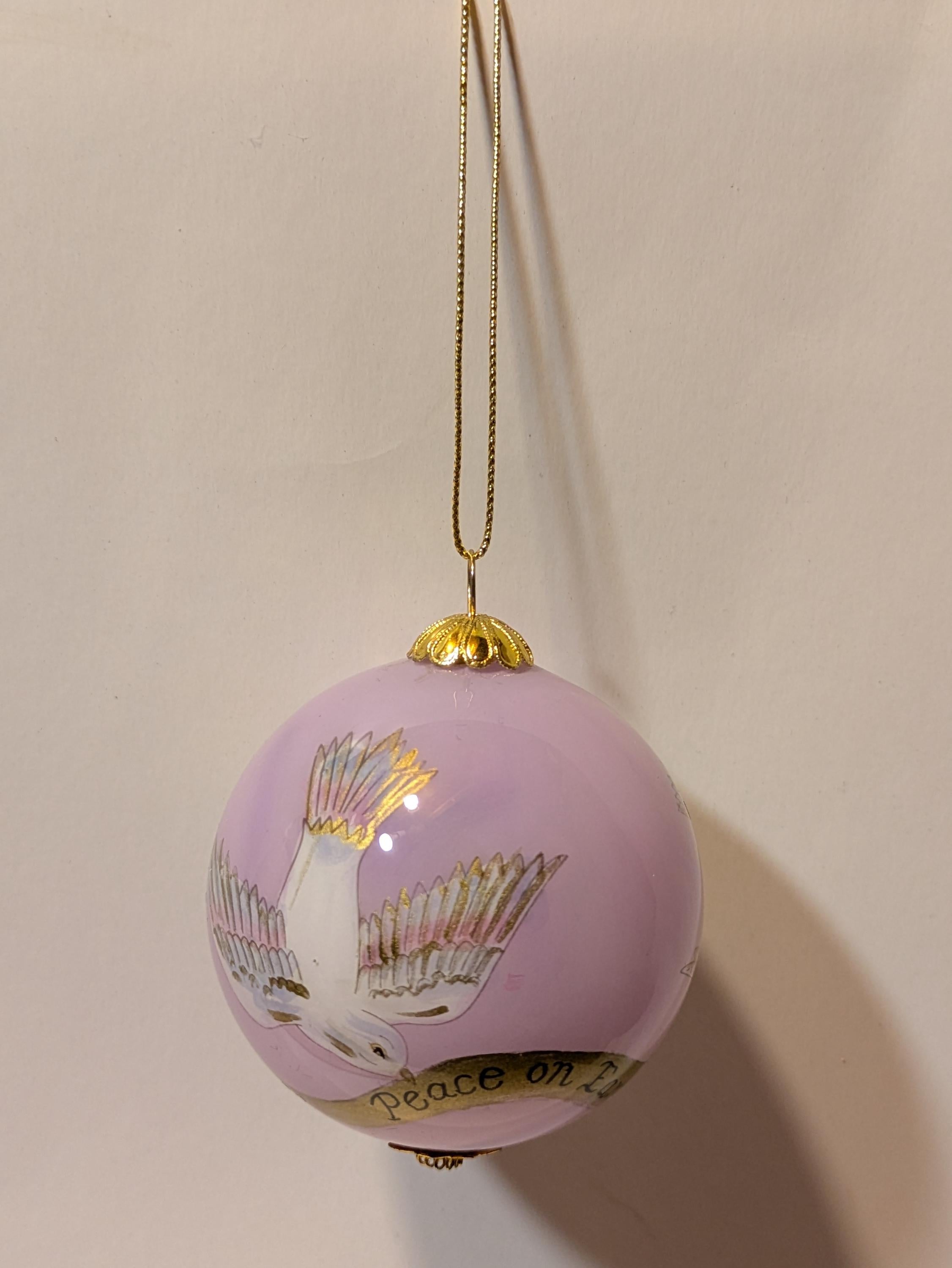 Peace Dove — Vintage Lavender Hand-Painted Glass Ornament in Purple Velvet Box